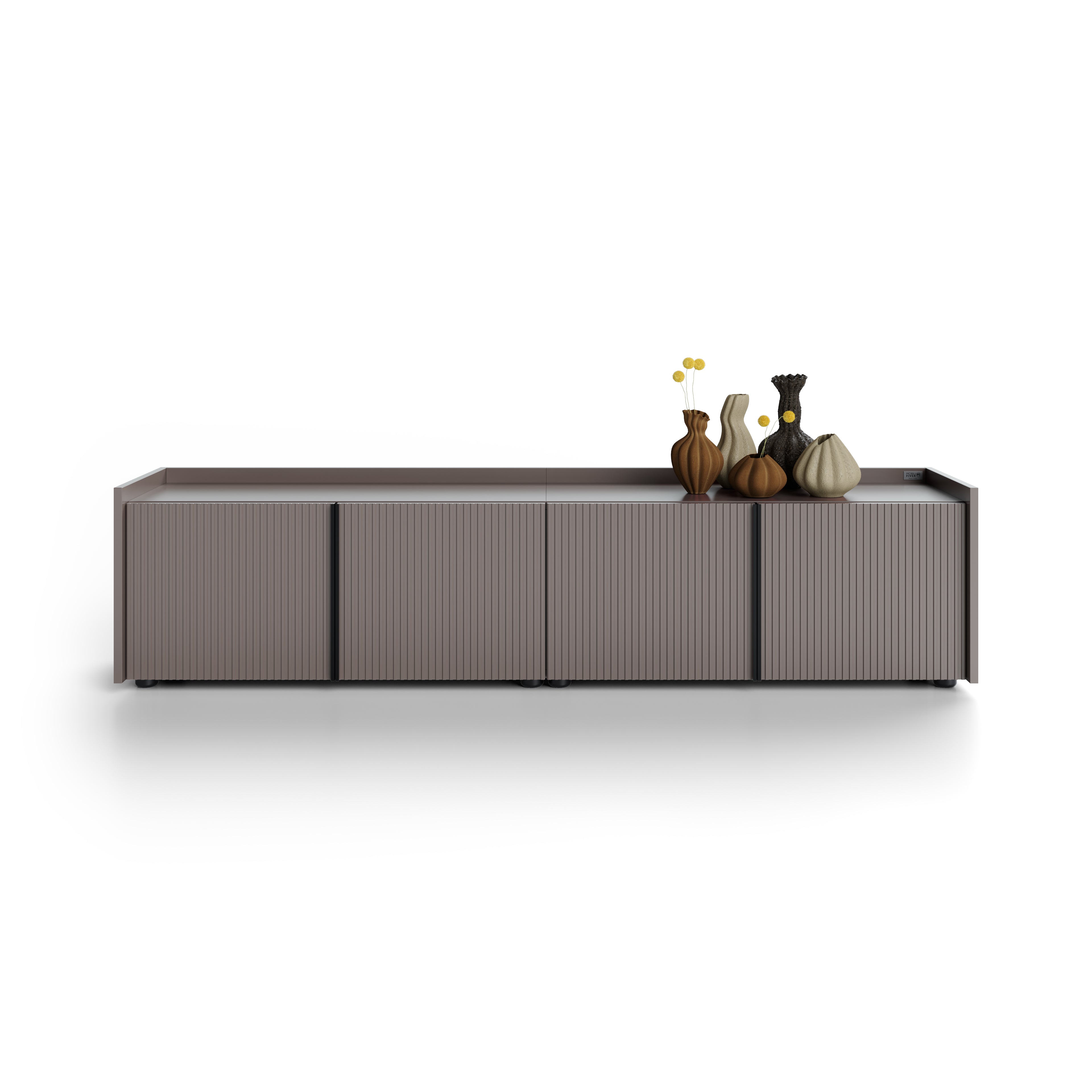 Niedriges gerilltes Sideboard Romina (183,6x36x44 cm), 4 Türen, Kobaltgrau - Main image