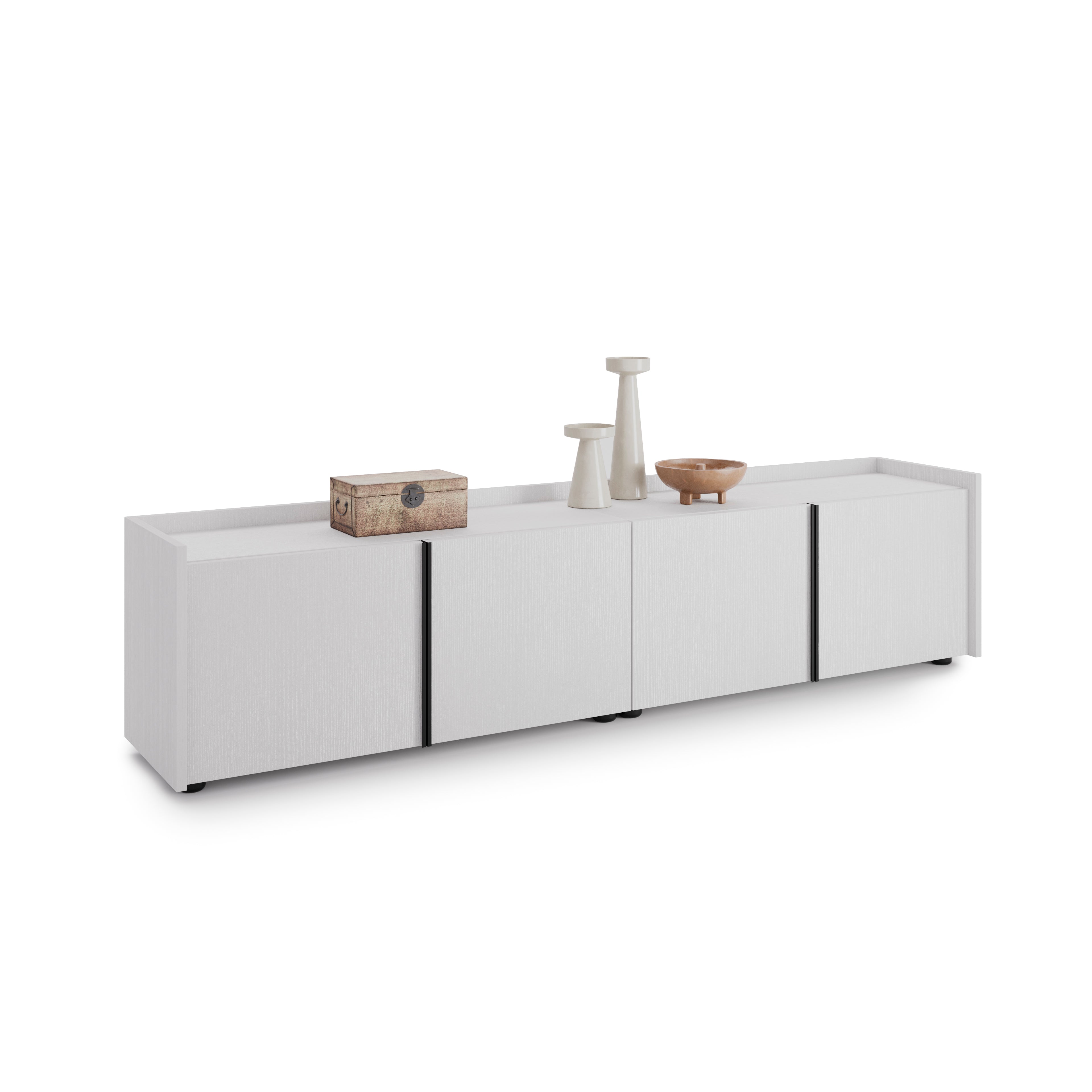 Romina Low Sideboard (72.28x14.17x17.32 in), 4 Doors, Ashwood White - Detail image 2