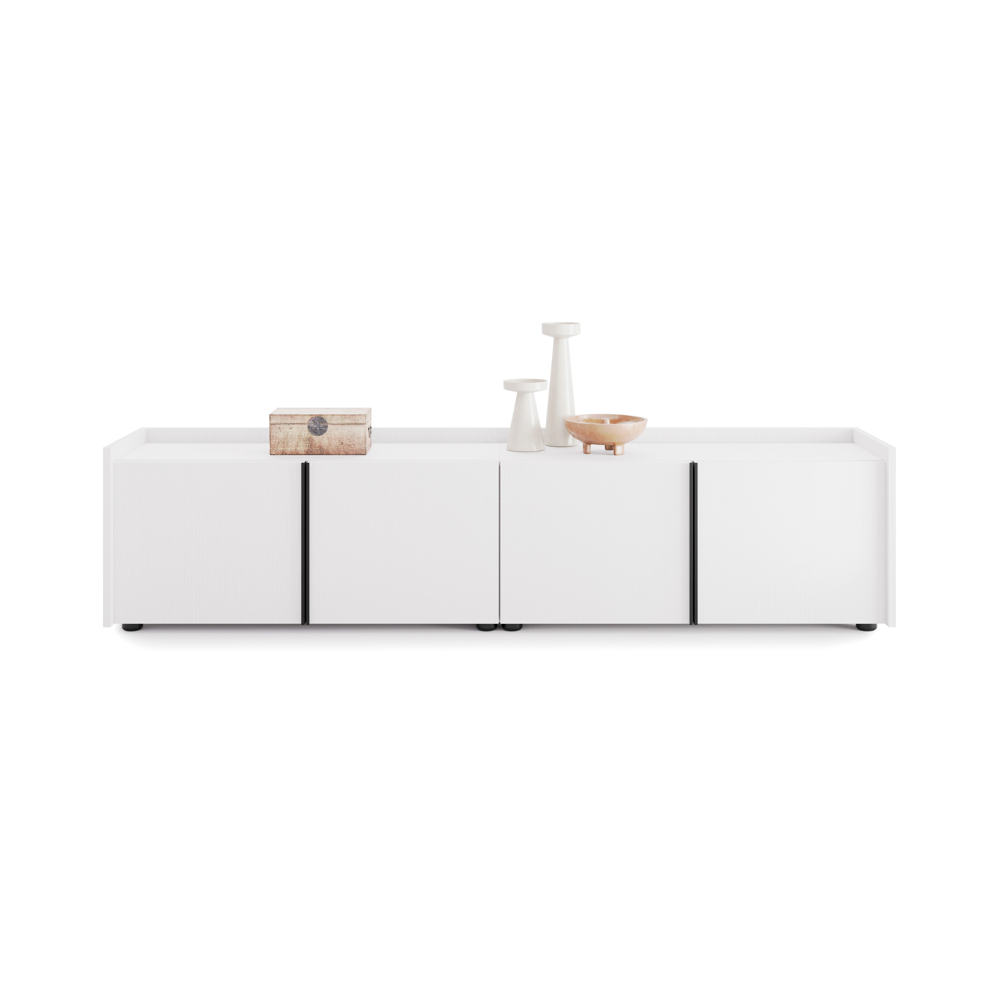 Lowboard Romina (183,6x36x44 cm), 4 Türen, Esche Weiß