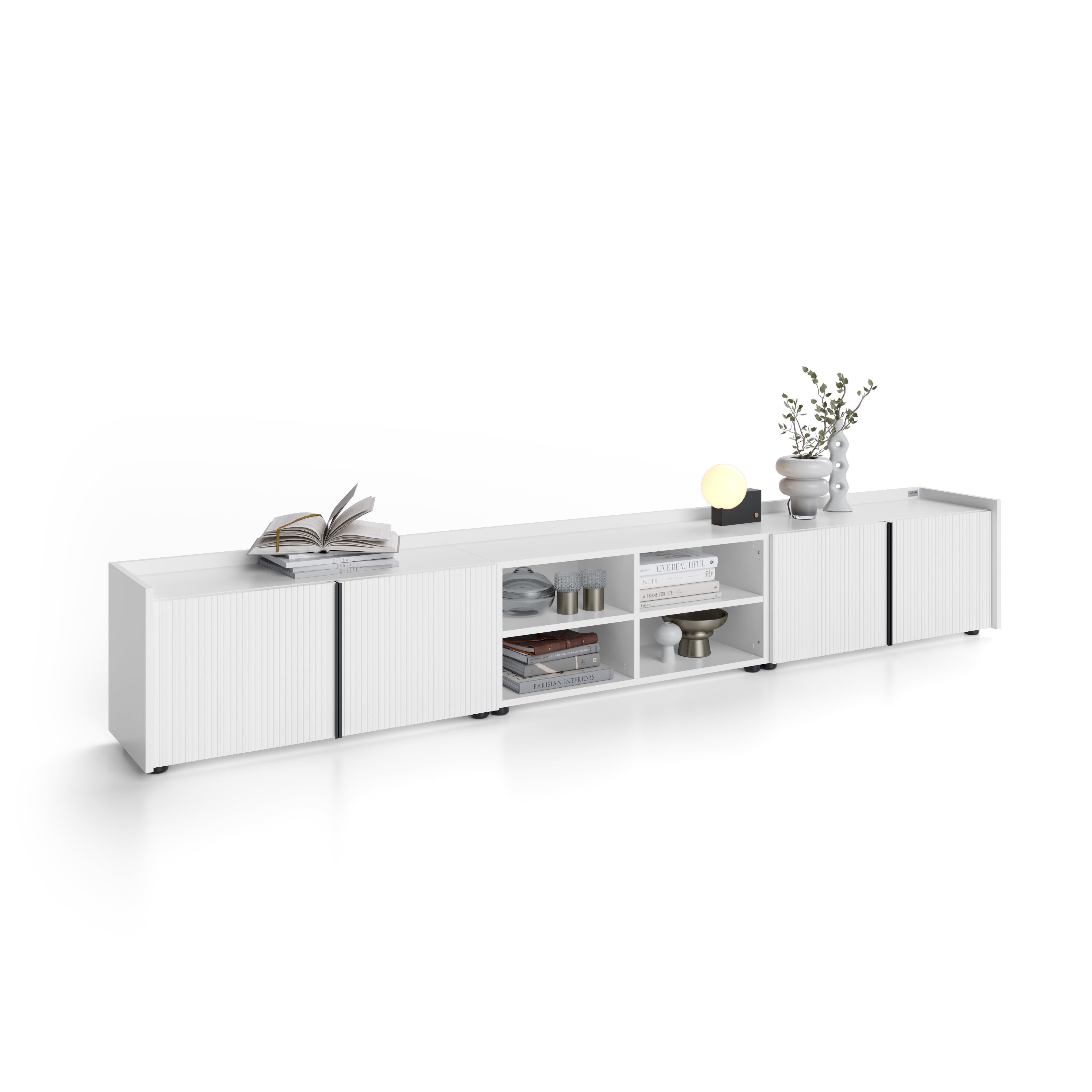 Niedriges gerilltes Sideboard Romina (273,6x36x44 cm), 4 Türen, Weiß Matt - Detail image 2