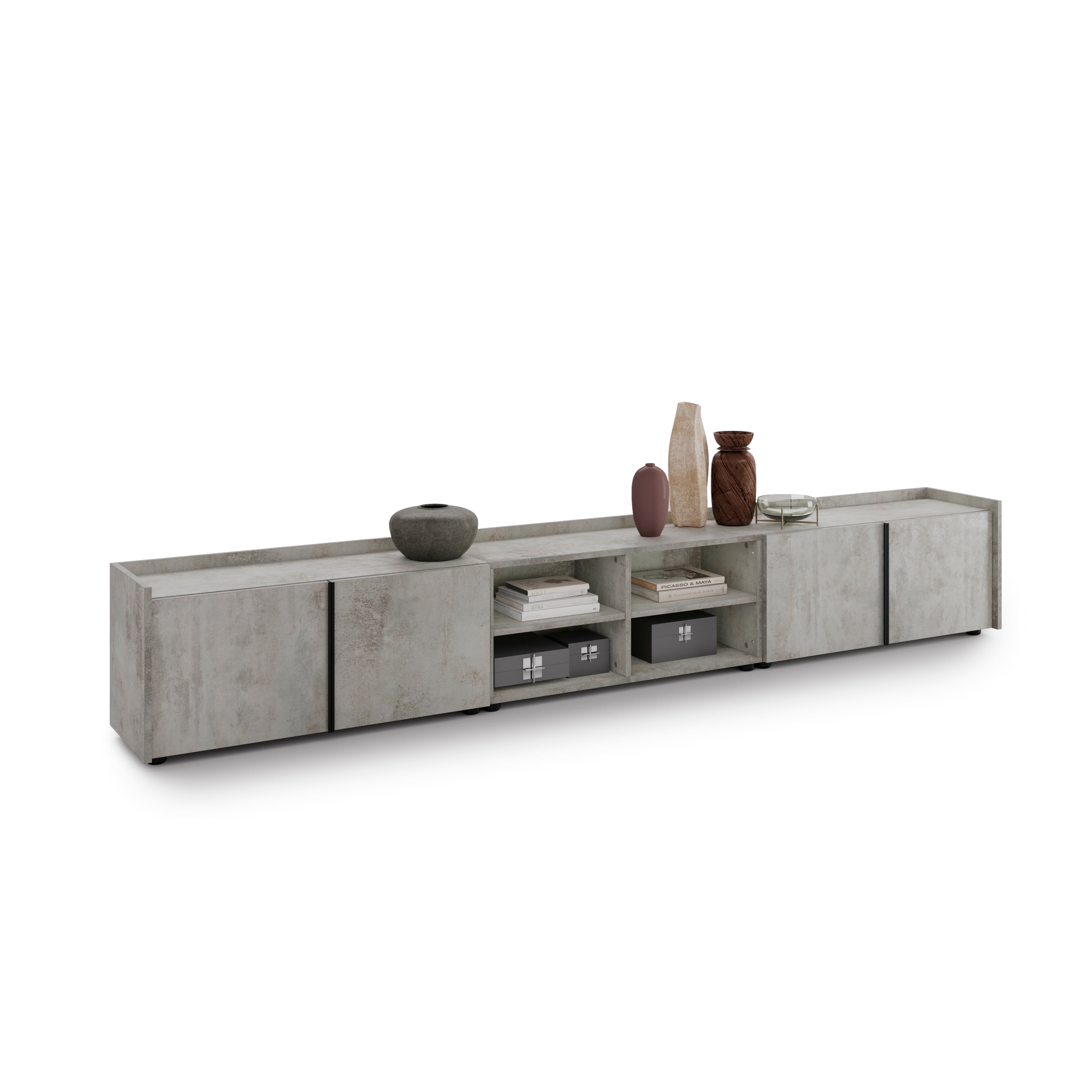 Lowboard Romina (273,6x36x44 cm), 4 Türen, Grauer Beton - Detail image 1