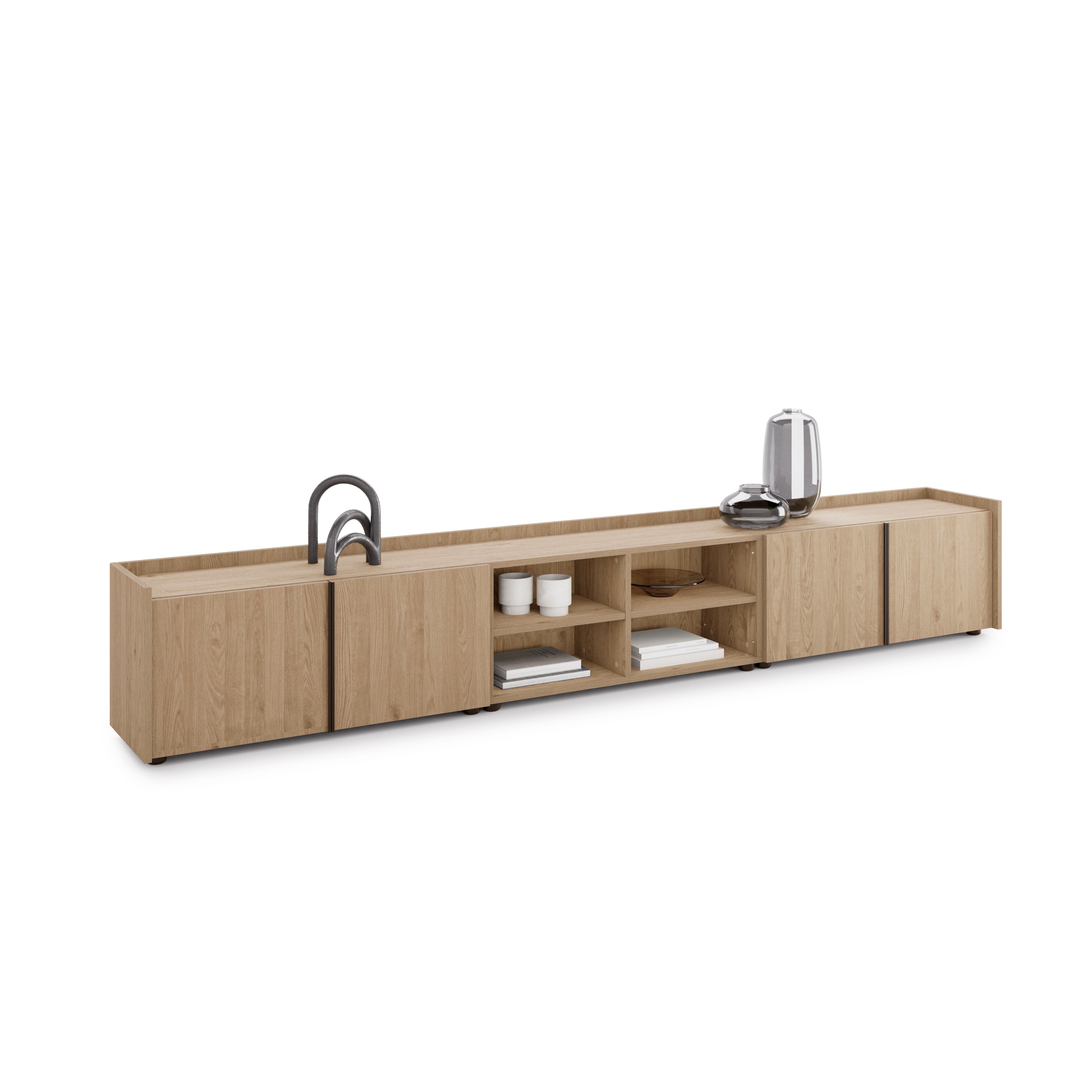 Mueble Bajo Romina (273,6x36x44 cm), con 4 Puertas, Madera Natural