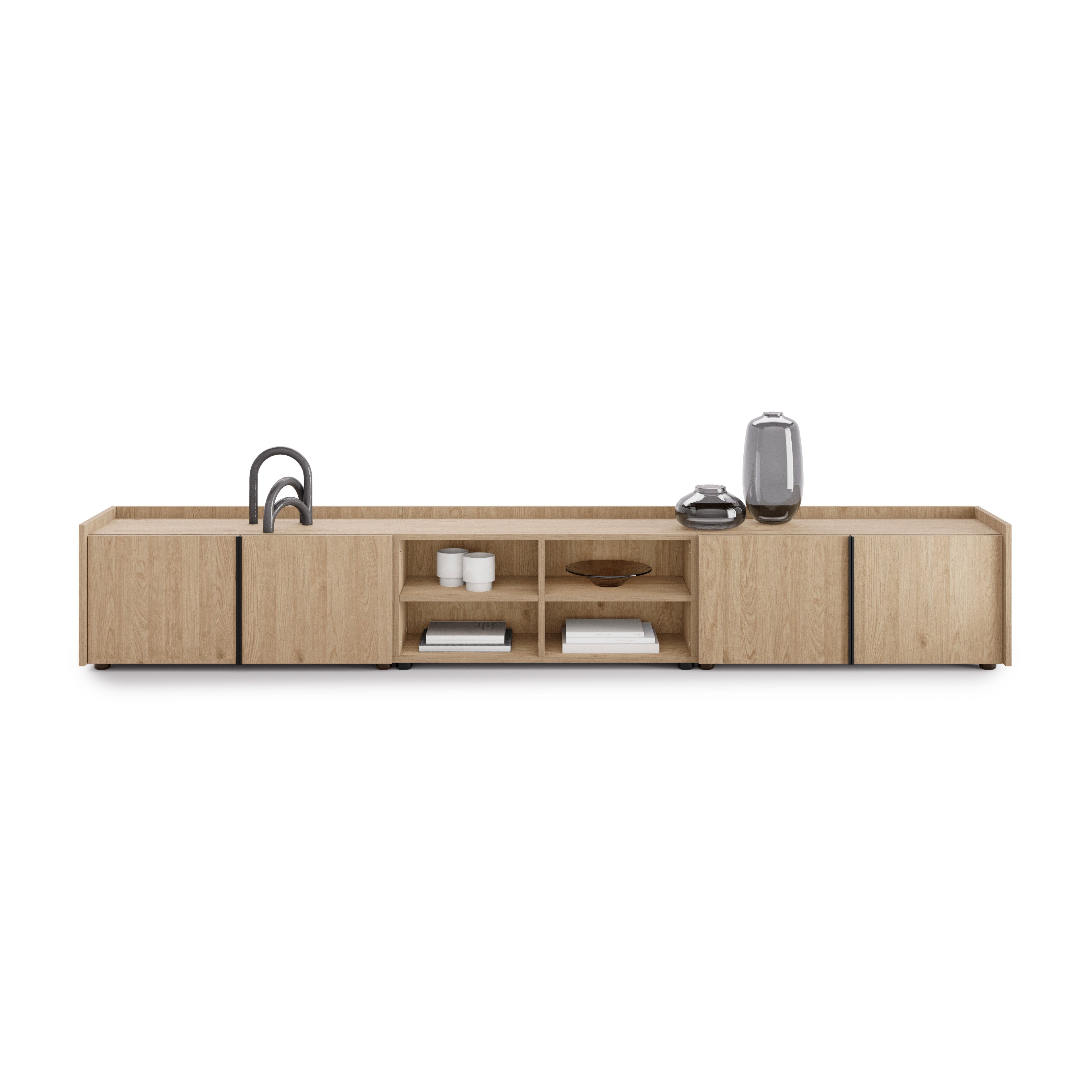 Mueble Bajo Romina (273,6x36x44 cm), con 4 Puertas, Madera Natural