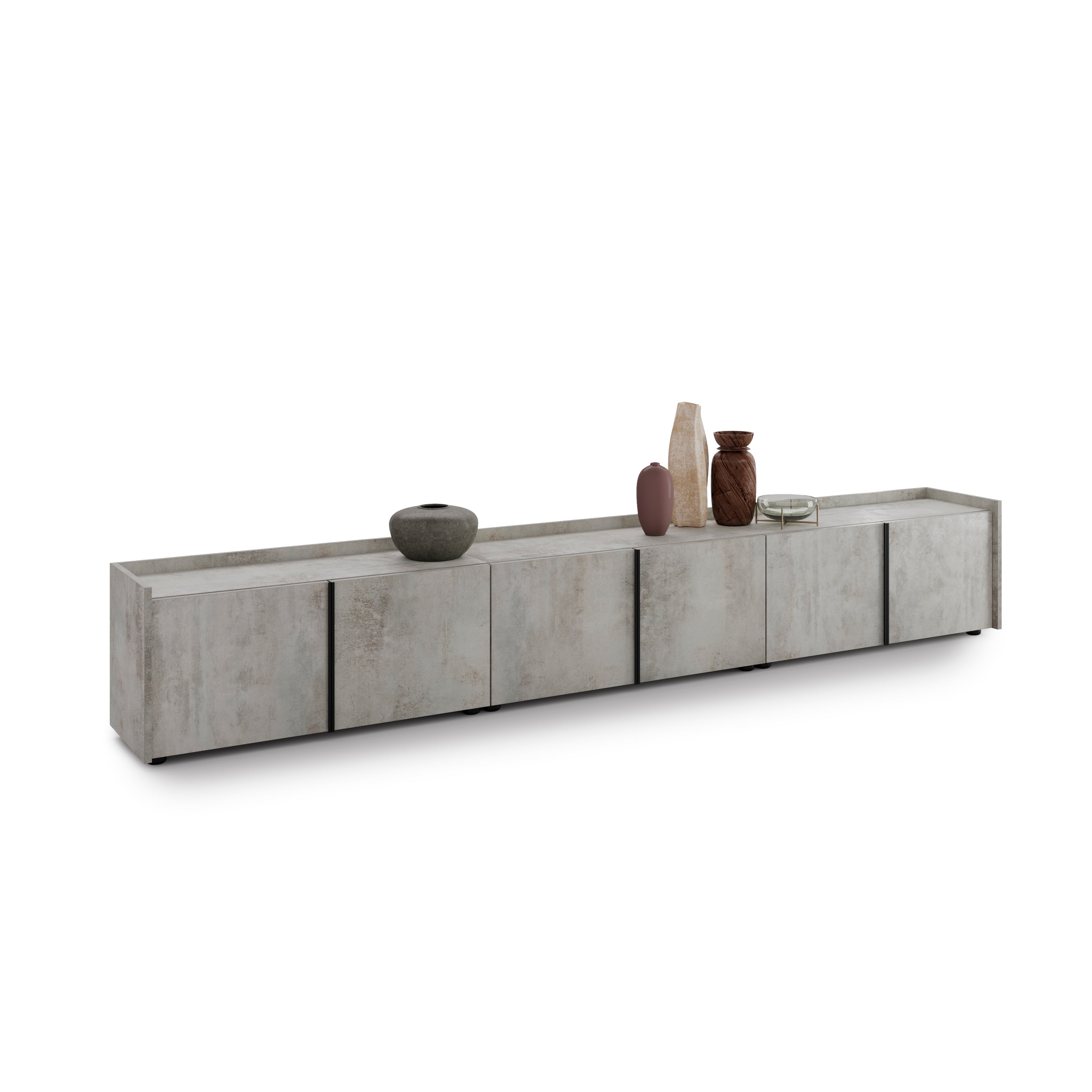 Lowboard Romina (273,6x36x44 cm), 6 Türen, Grauer Beton - Detail image 2