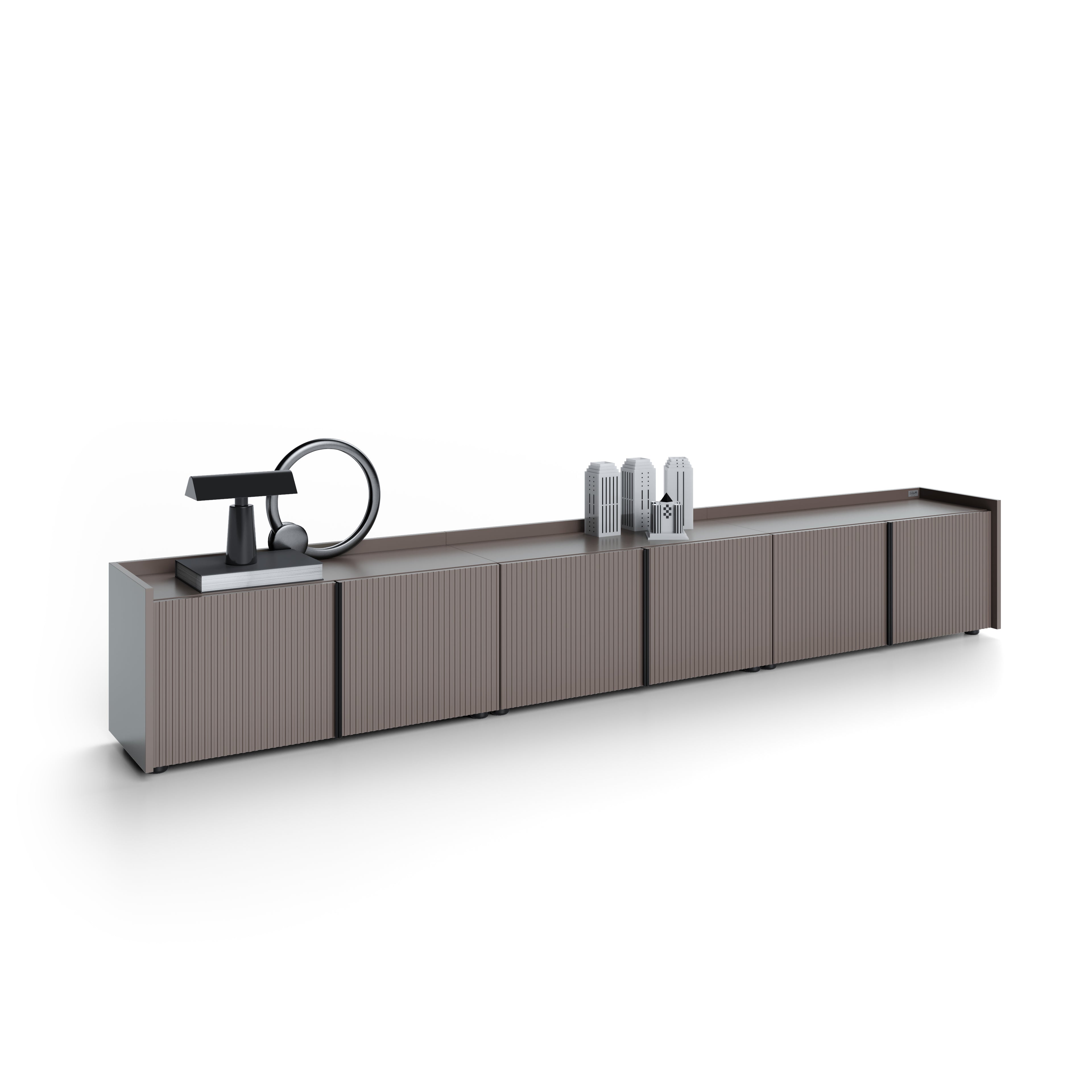 Romina Low Fluted Sideboard (107.7x14.2x17.3 in), 6 Doors, Slate Grey - Detail image 2