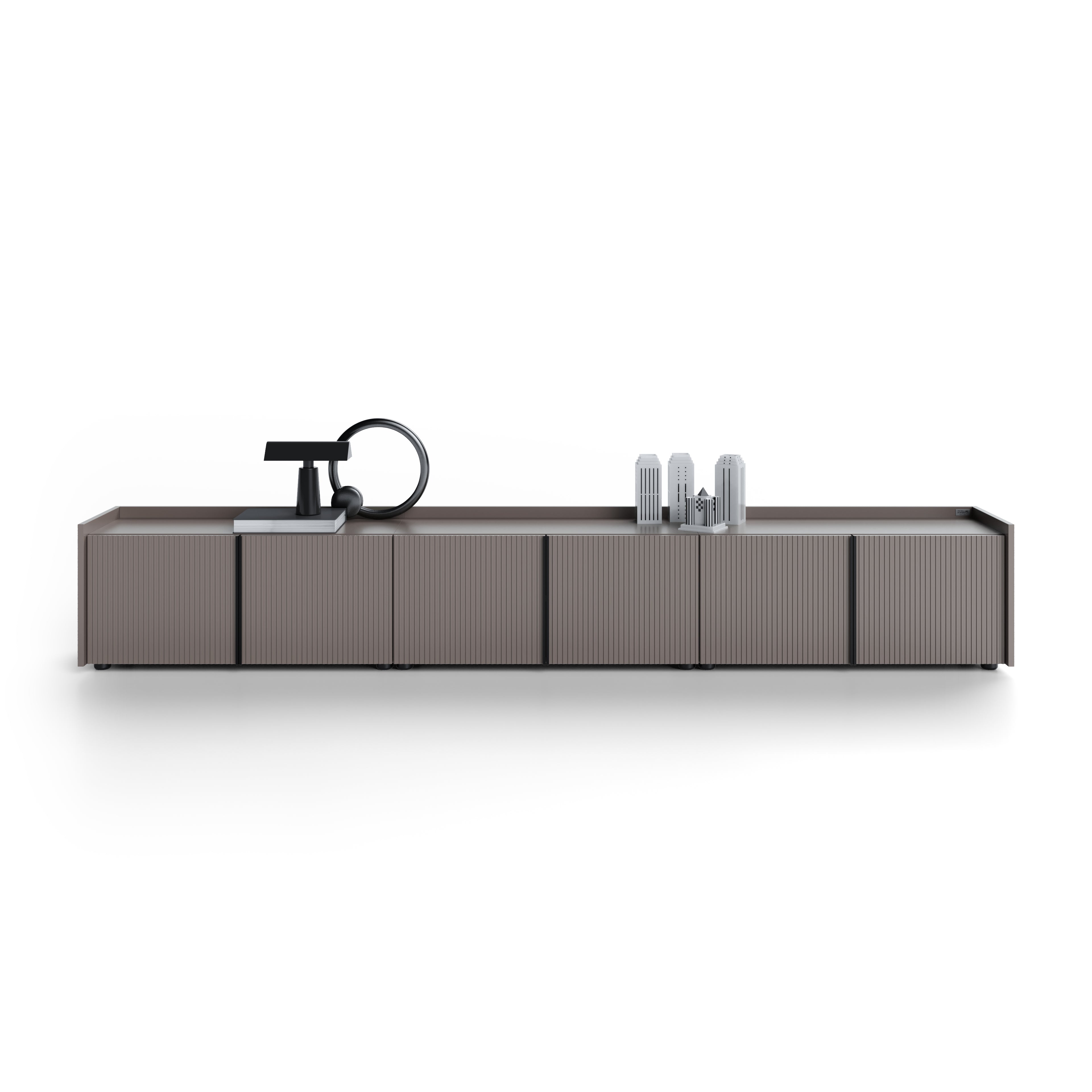 Romina Low Fluted Sideboard (107.7x14.2x17.3 in), 6 Doors, Slate Grey - Main image