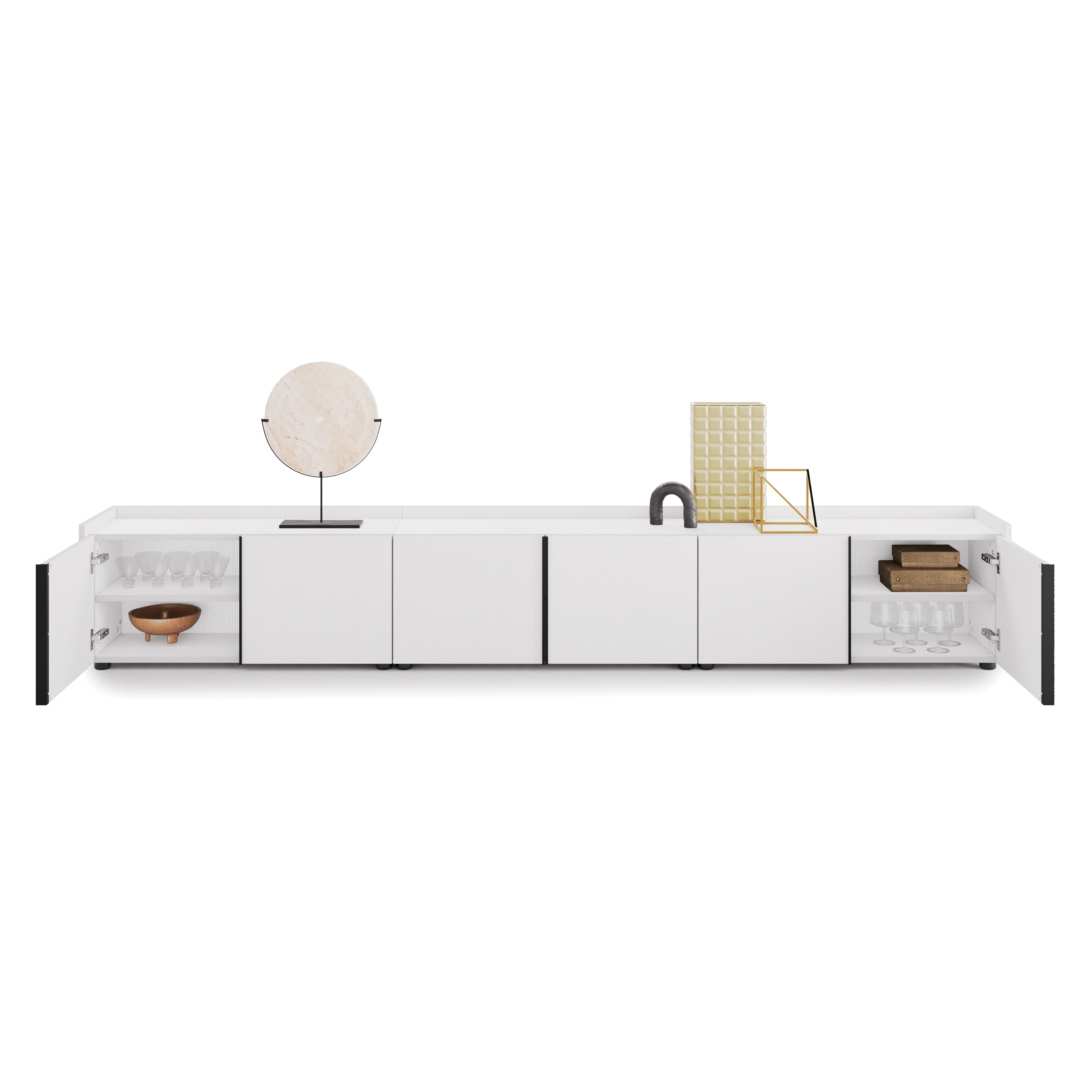 Lowboard Romina (273,6x36x44 cm), 6 Türen, Esche Weiß