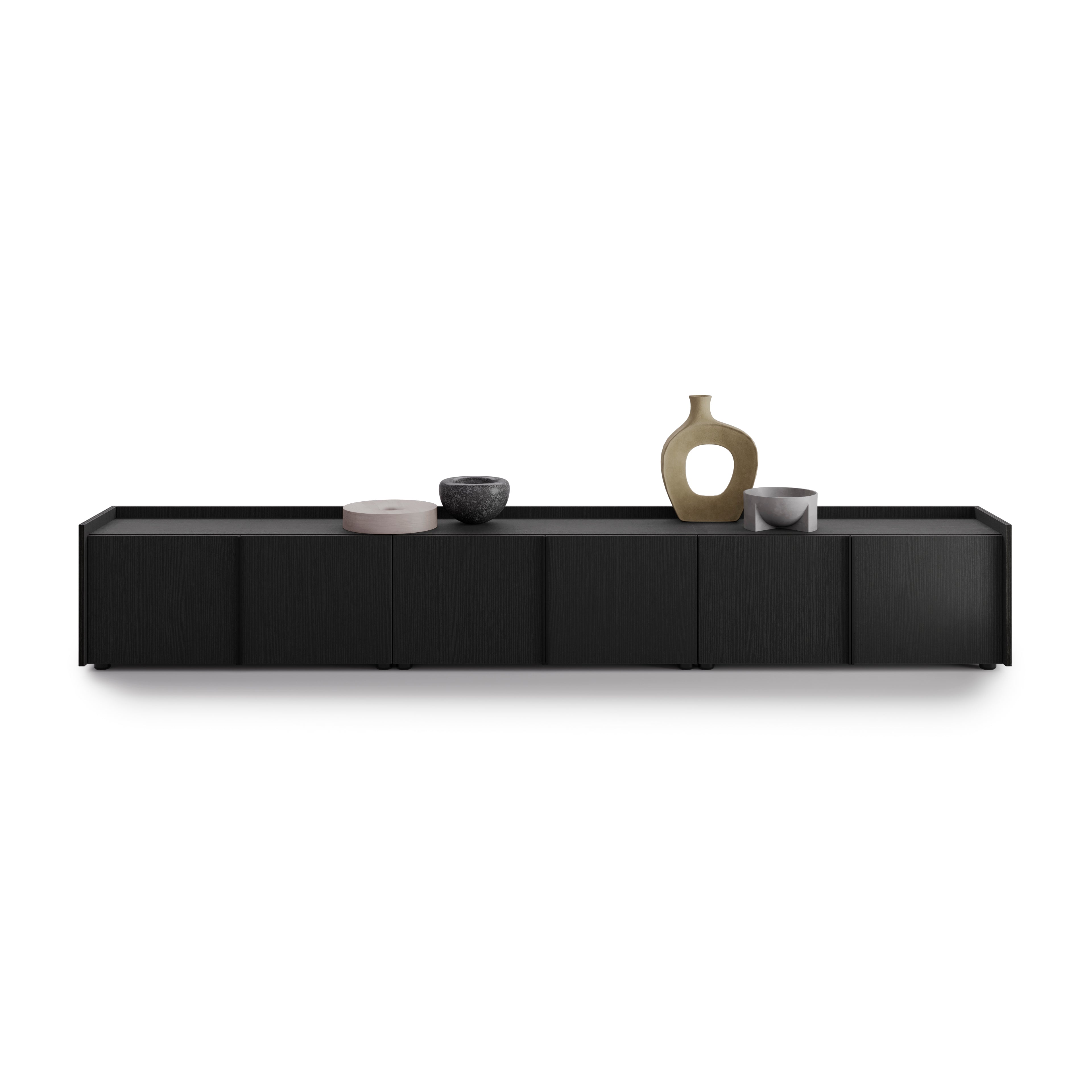Romina Low Sideboard (273.6x36x44 cm), 6 Doors, Ashwood Black