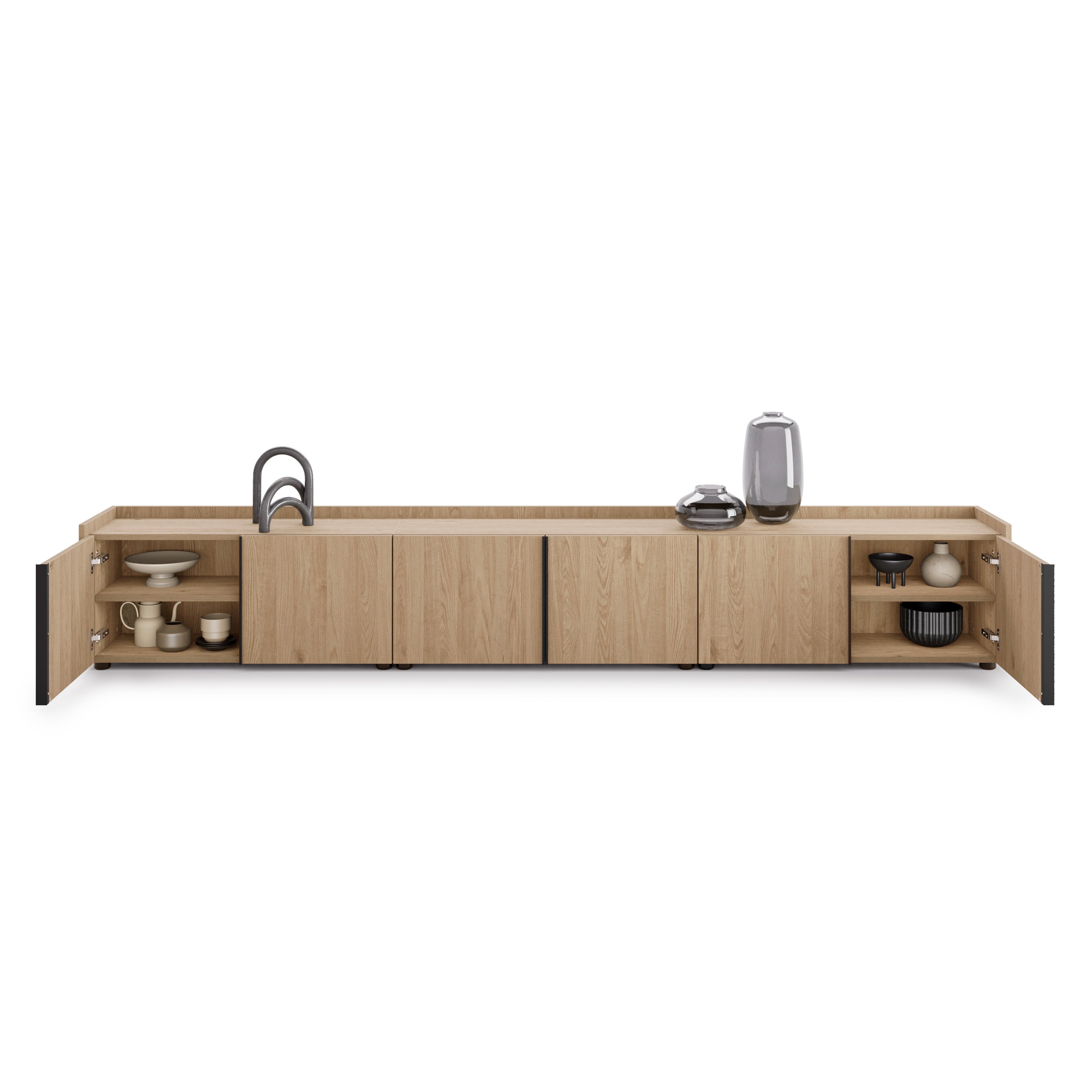 Lowboard Romina (273,6x36x44 cm), 6 Türen, Wildeiche
