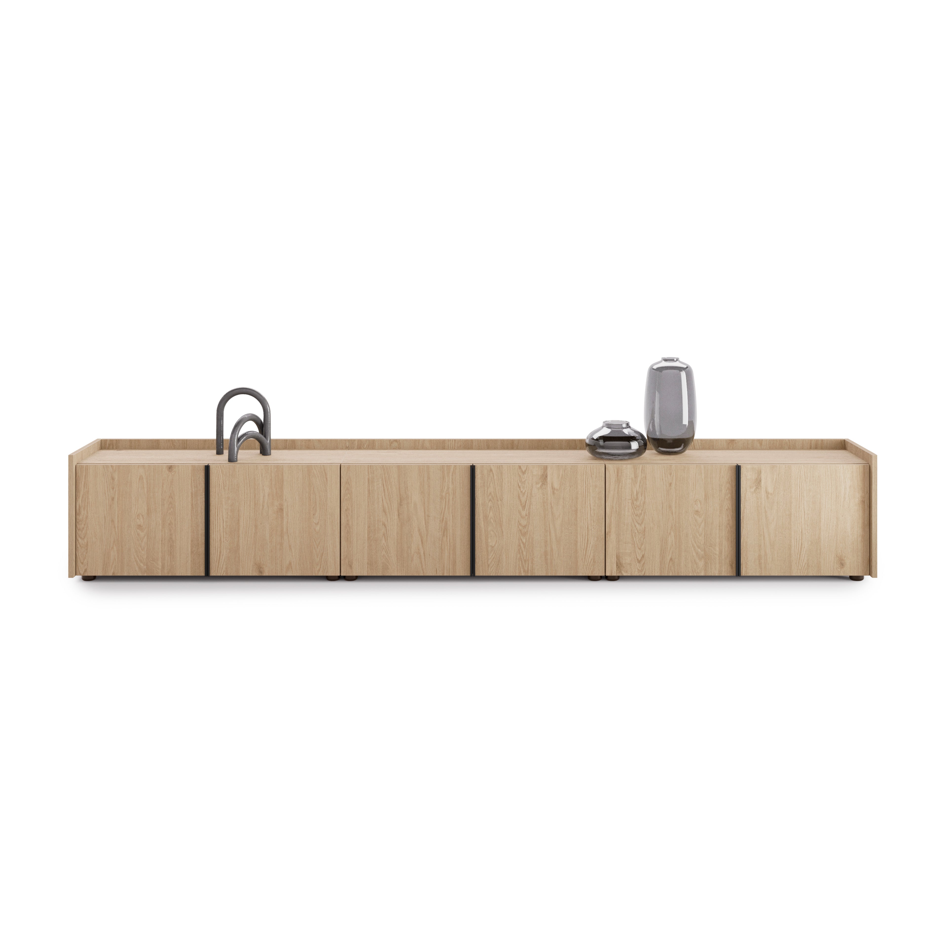 Lowboard Romina (273,6x36x44 cm), 6 Türen, Wildeiche