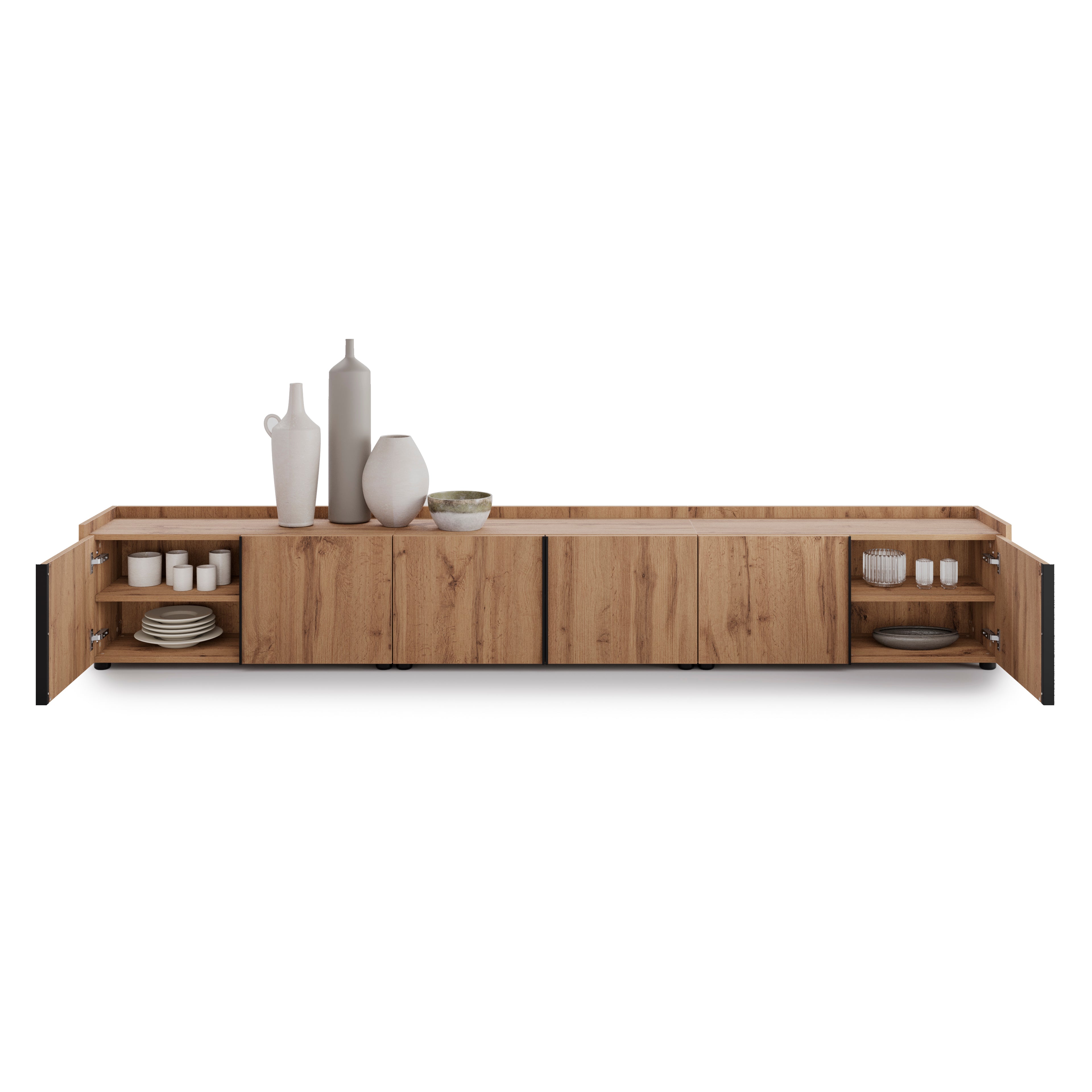 Mueble Bajo Romina (273,6x36x44 cm), con 6 Puertas, Madera Rústica