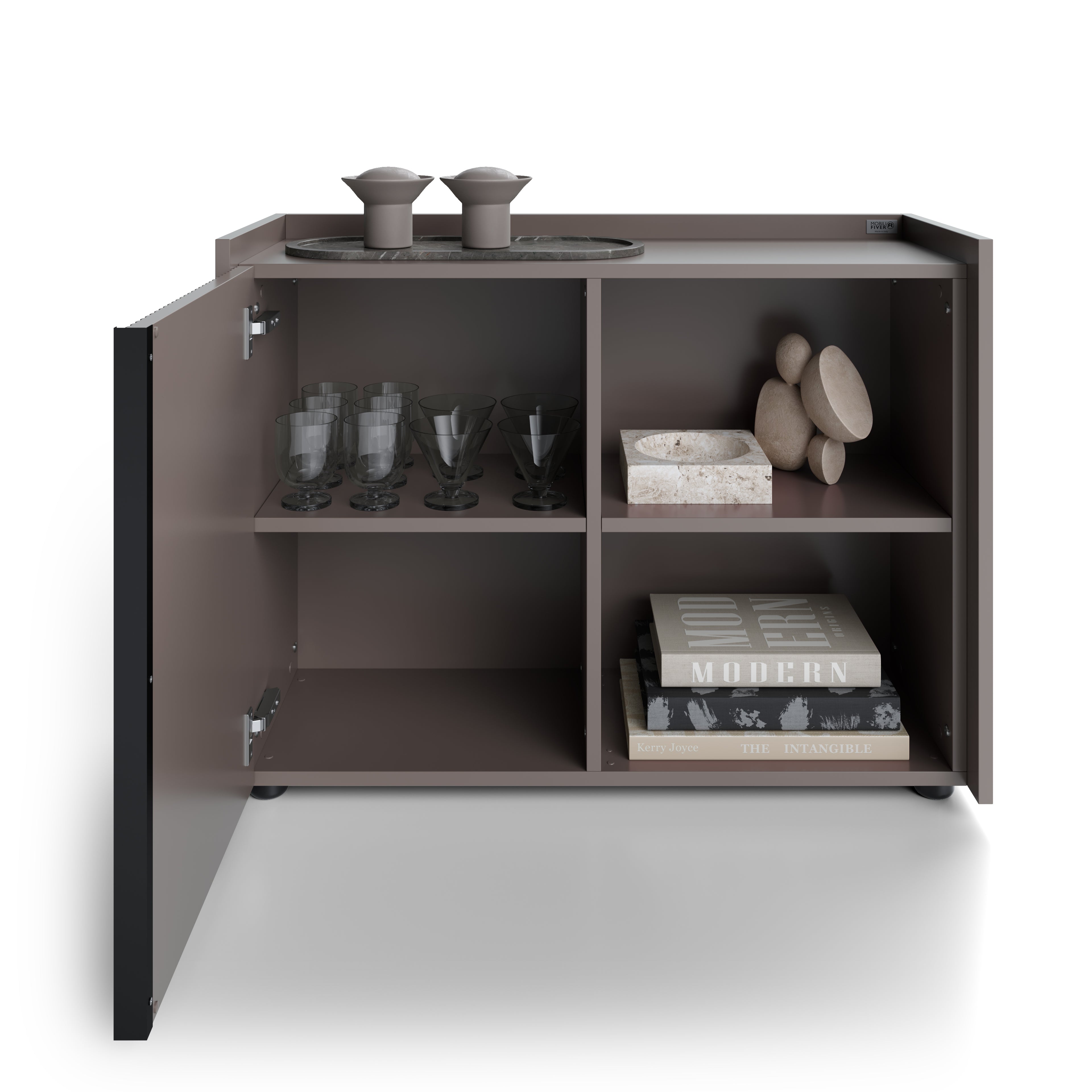 Buffet bas cannelé Romina (93,6x36x70 cm), 1 Porte, Gris Bleuté - Detail image 1
