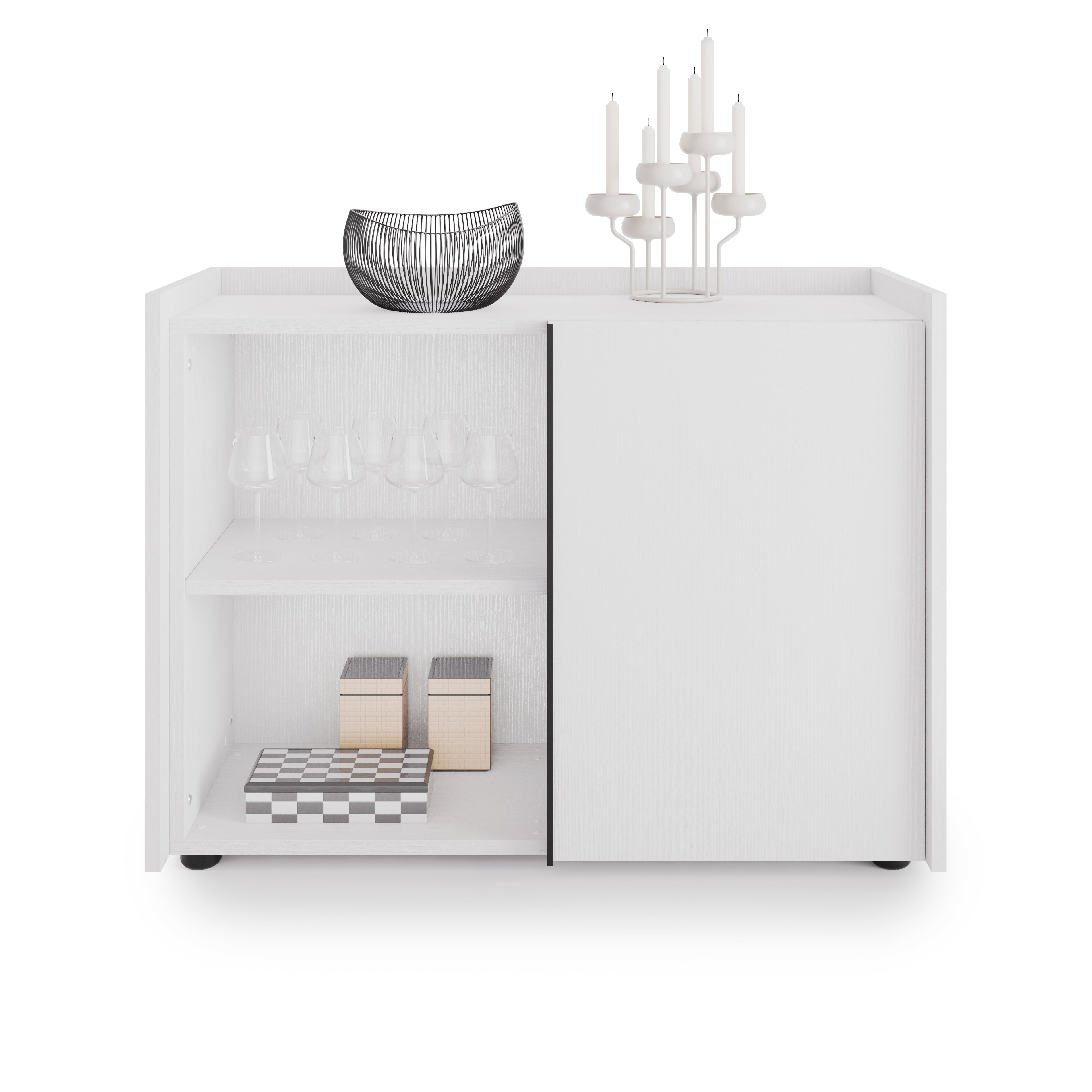 Meuble Bas Romina (93,6x36x70 cm), 1 Porte, Frêne Blanc