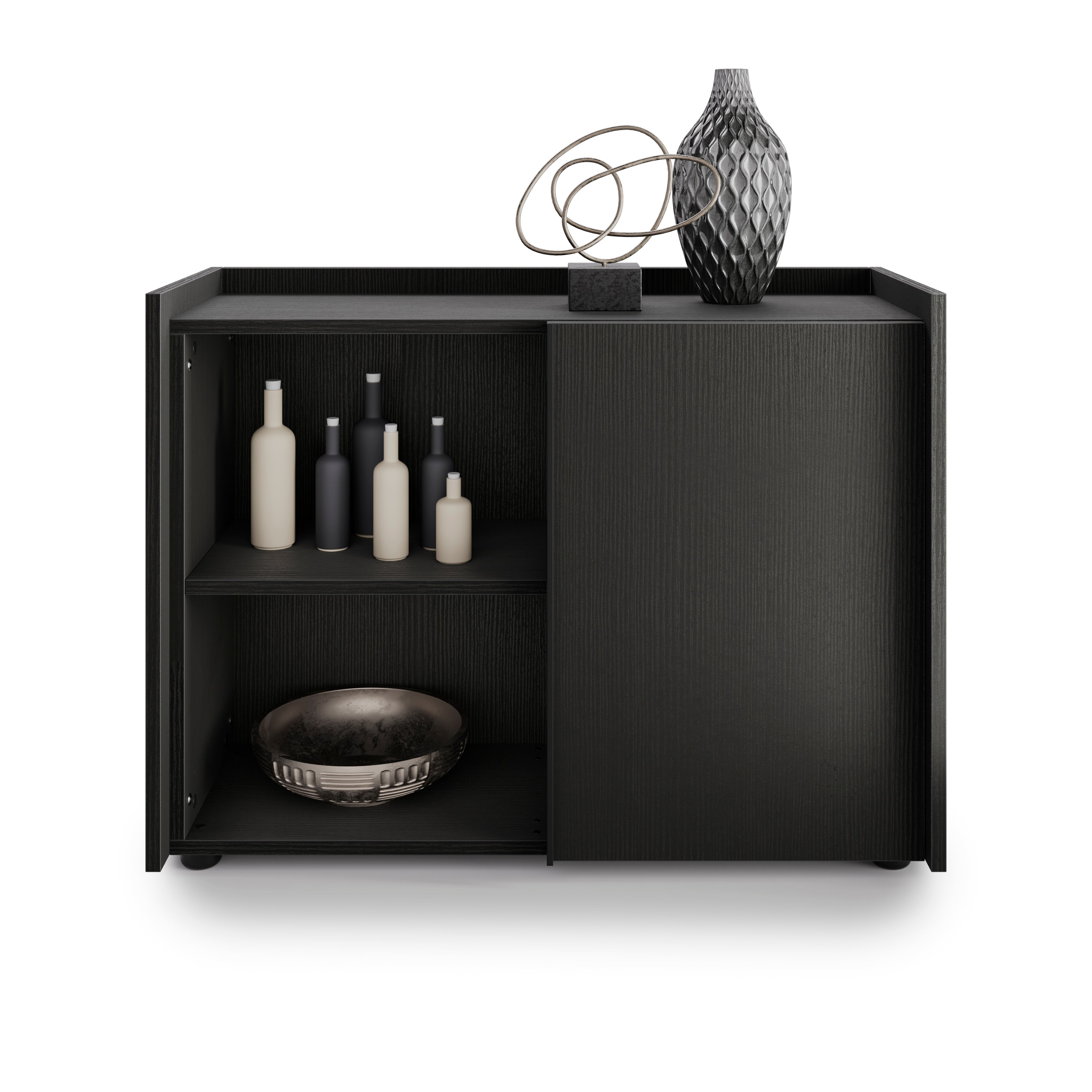 Meuble Bas Romina (93,6x36x70 cm), 1 Porte, Frêne Noir