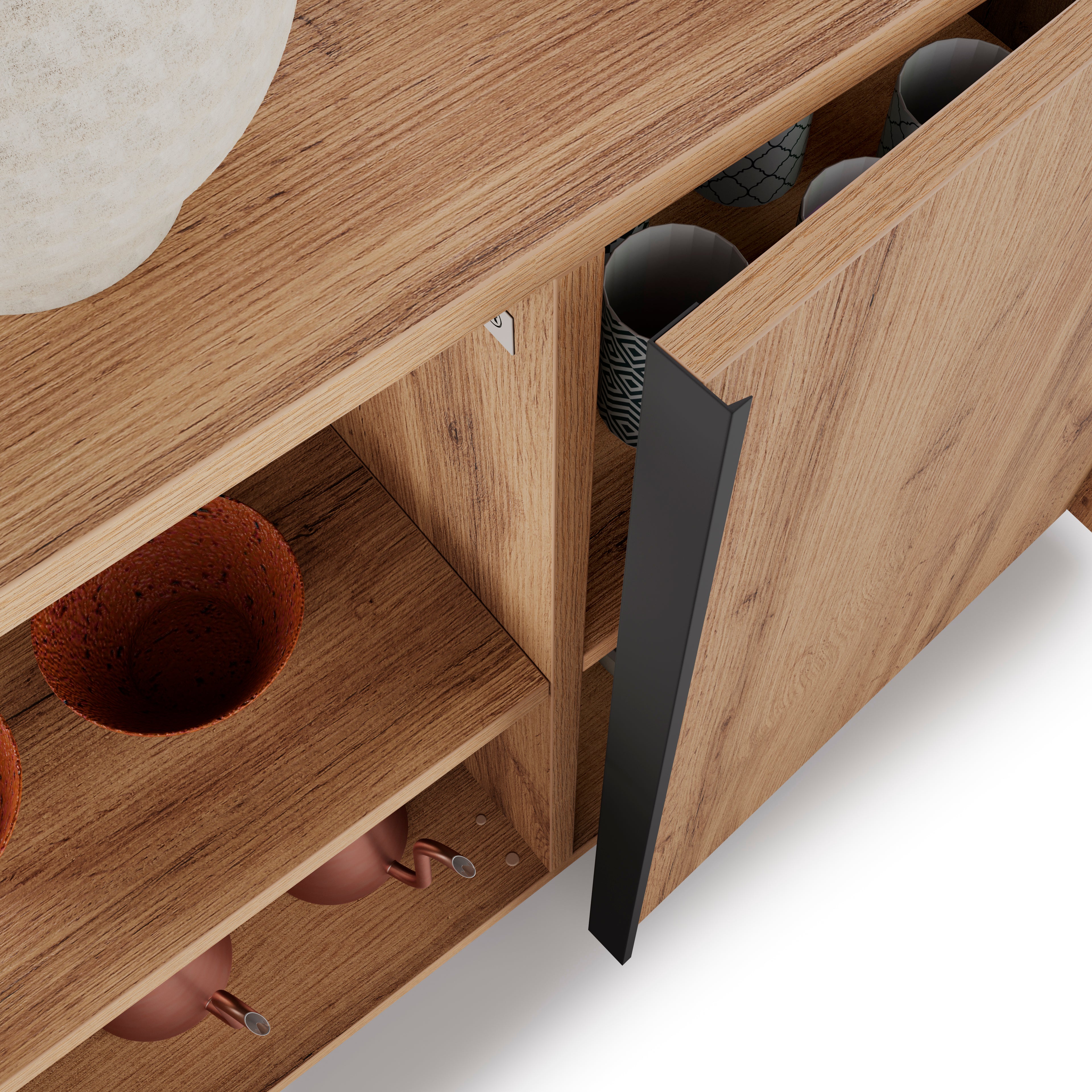 Meuble Bas Romina (273,6x36x70 cm), 4 Portes, Bois Rustique - Detail image 2
