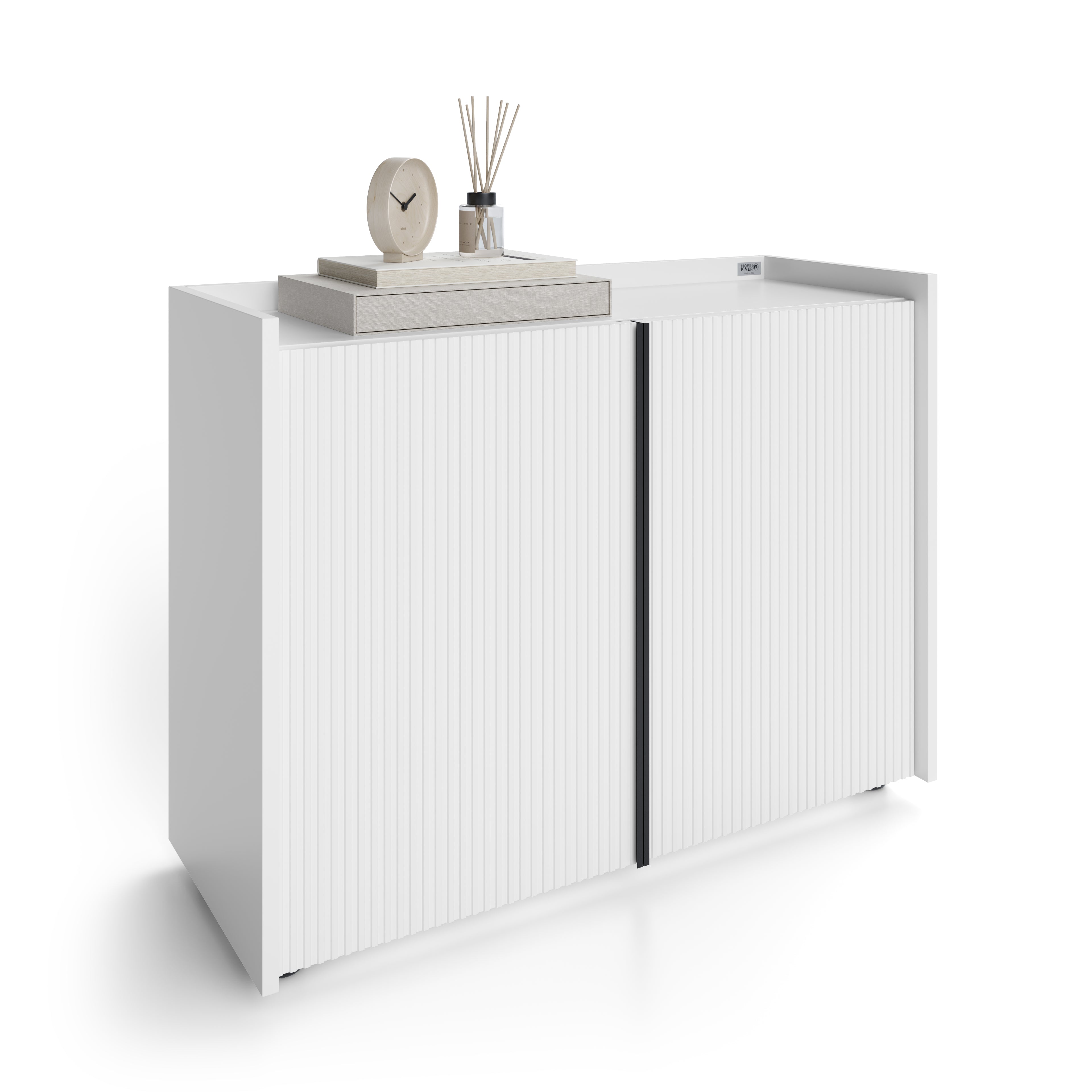 Niedriges gerilltes Sideboard Romina (93,6x36x70 cm), 2 Türen, Weiß Matt - Detail image 2
