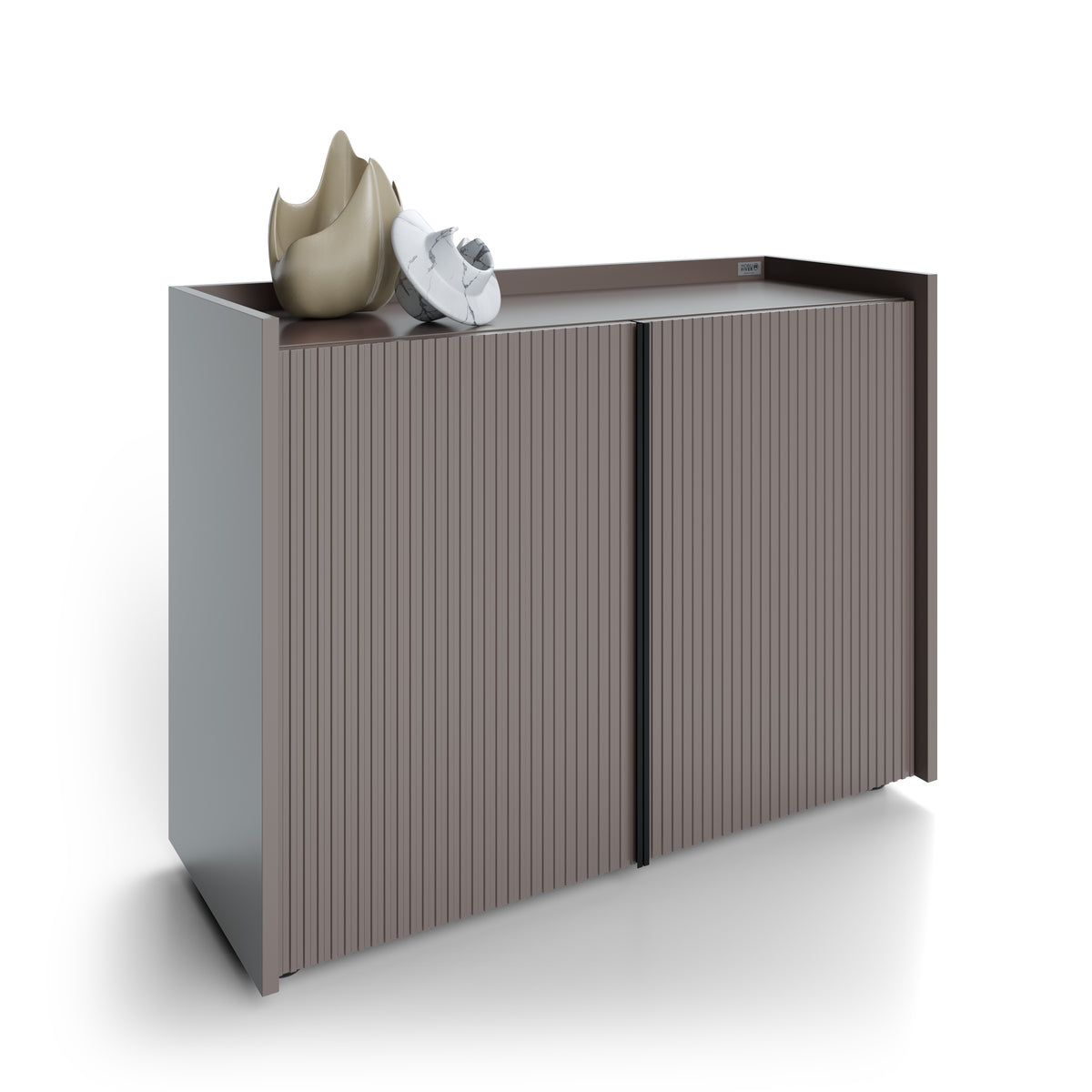Buffet bas cannelé Romina (93,6x36x70 cm), 2 Portes, Gris Bleuté