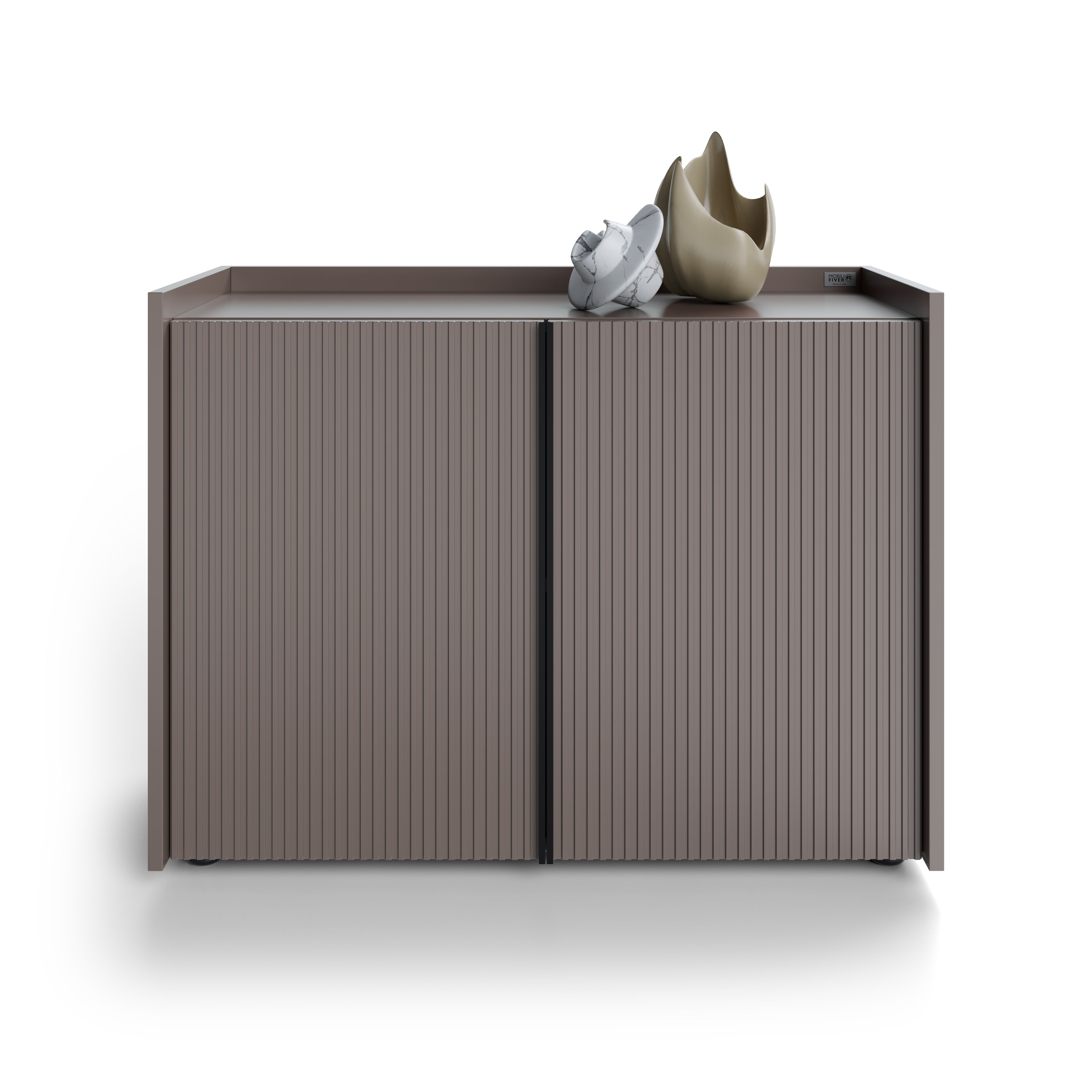 Buffet bas cannelé Romina (93,6x36x70 cm), 2 Portes, Gris Bleuté