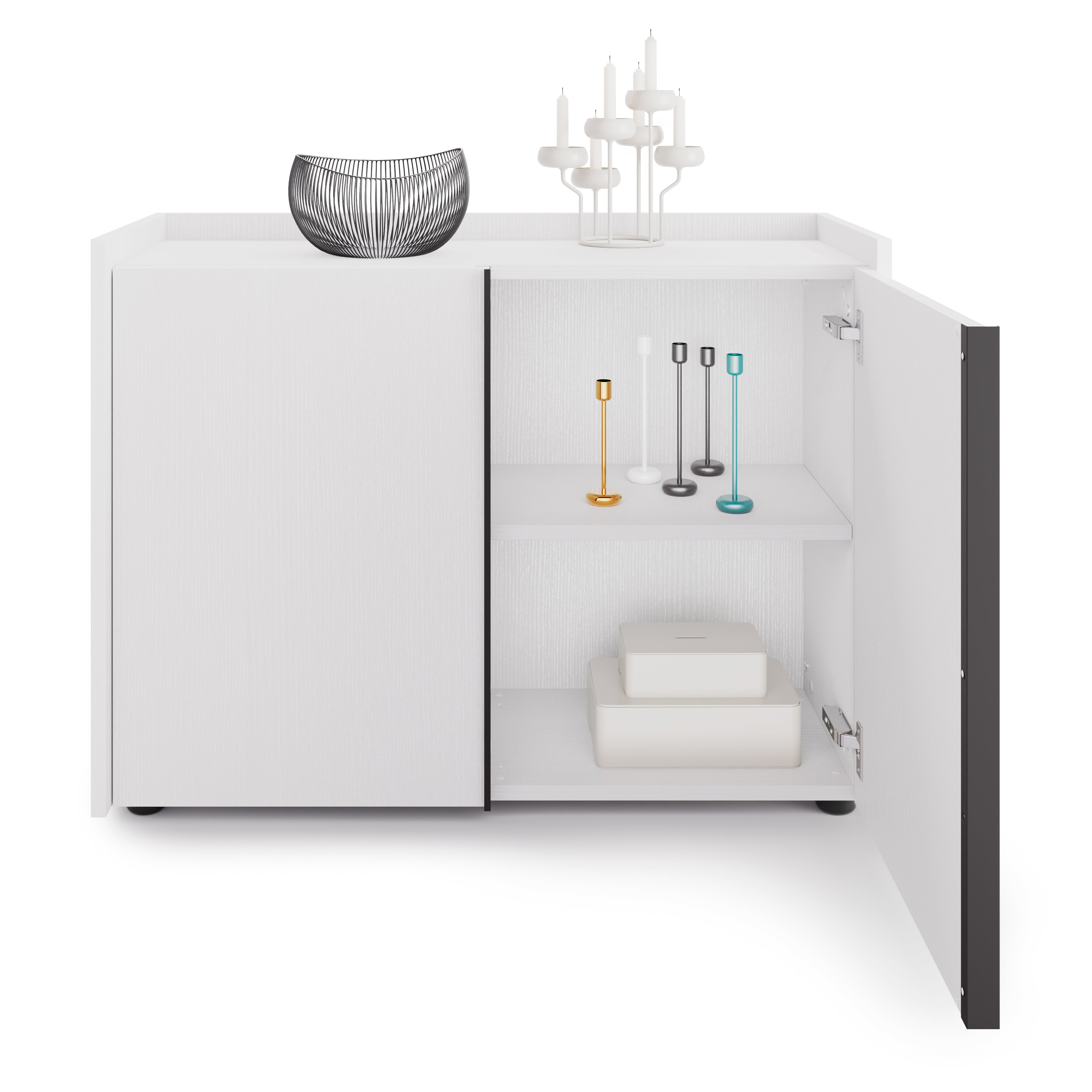 Meuble Bas Romina (93,6x36x70 cm), 2 Portes, Frêne Blanc