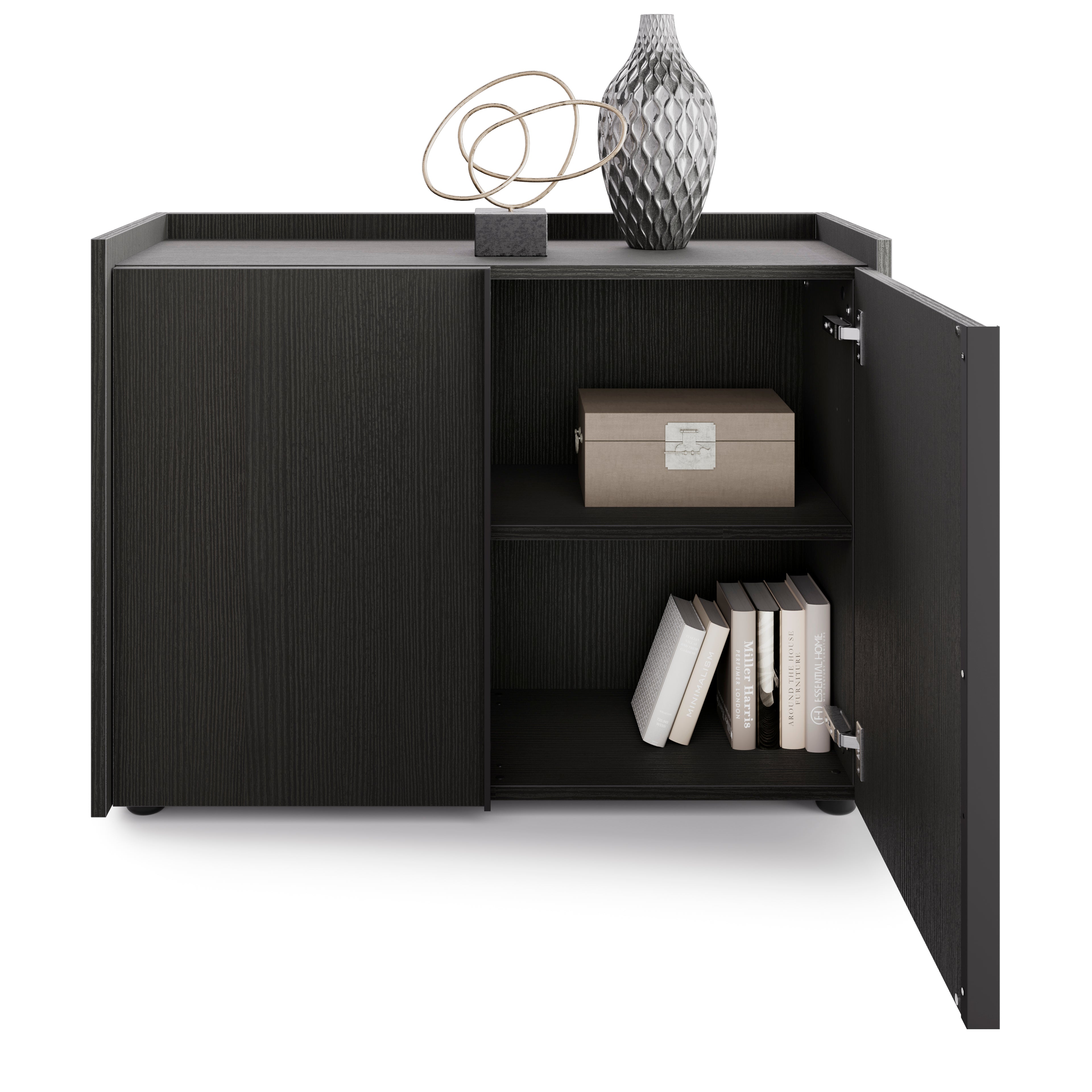 Mobile Basso Romina (93,6x36x70 cm), 2 Ante, Nero Frassino - Immagine dettaglio 3