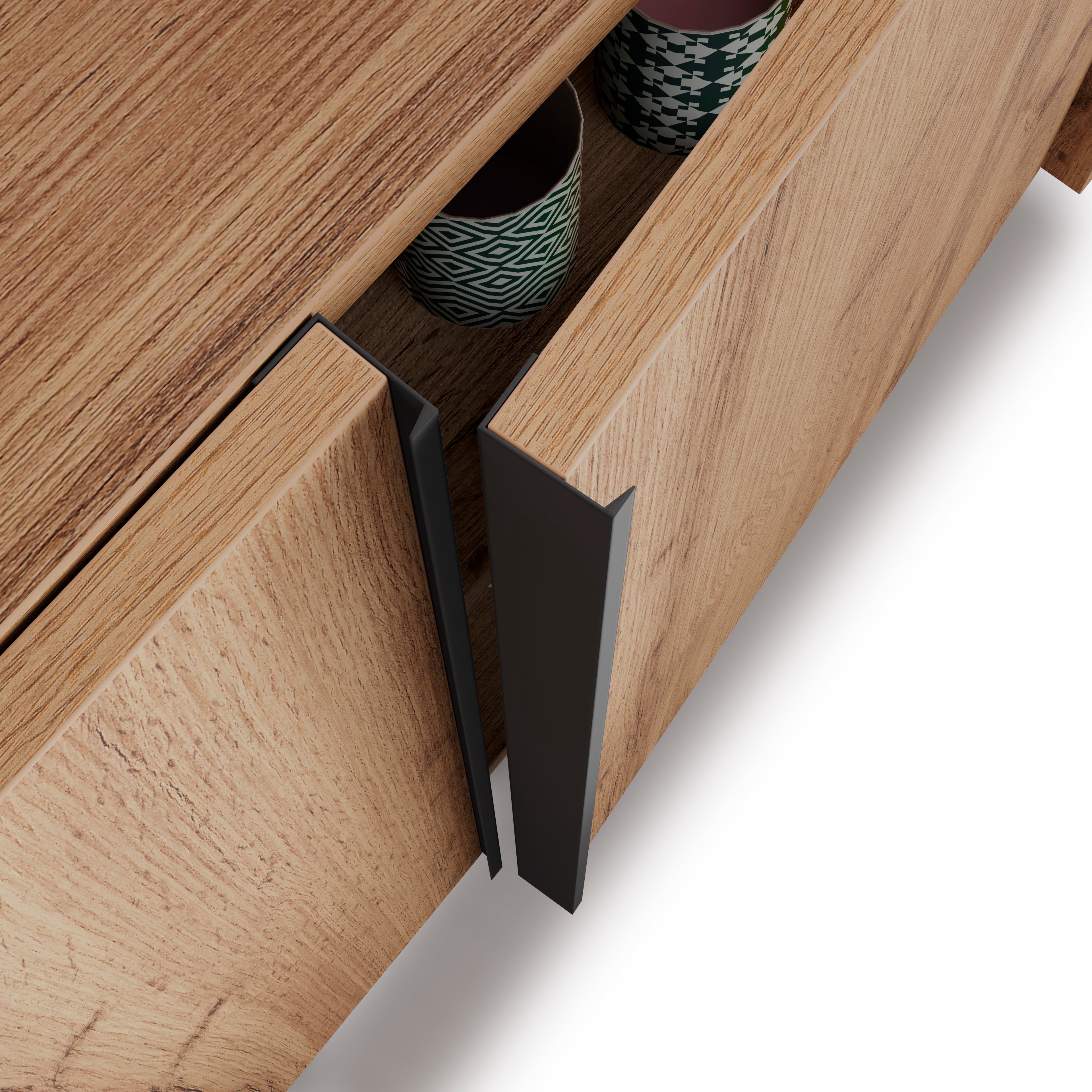 Romina Low Sideboard (72.28x14.17x27.55 in), 4 Doors, Rustic Oak - Detail image 3