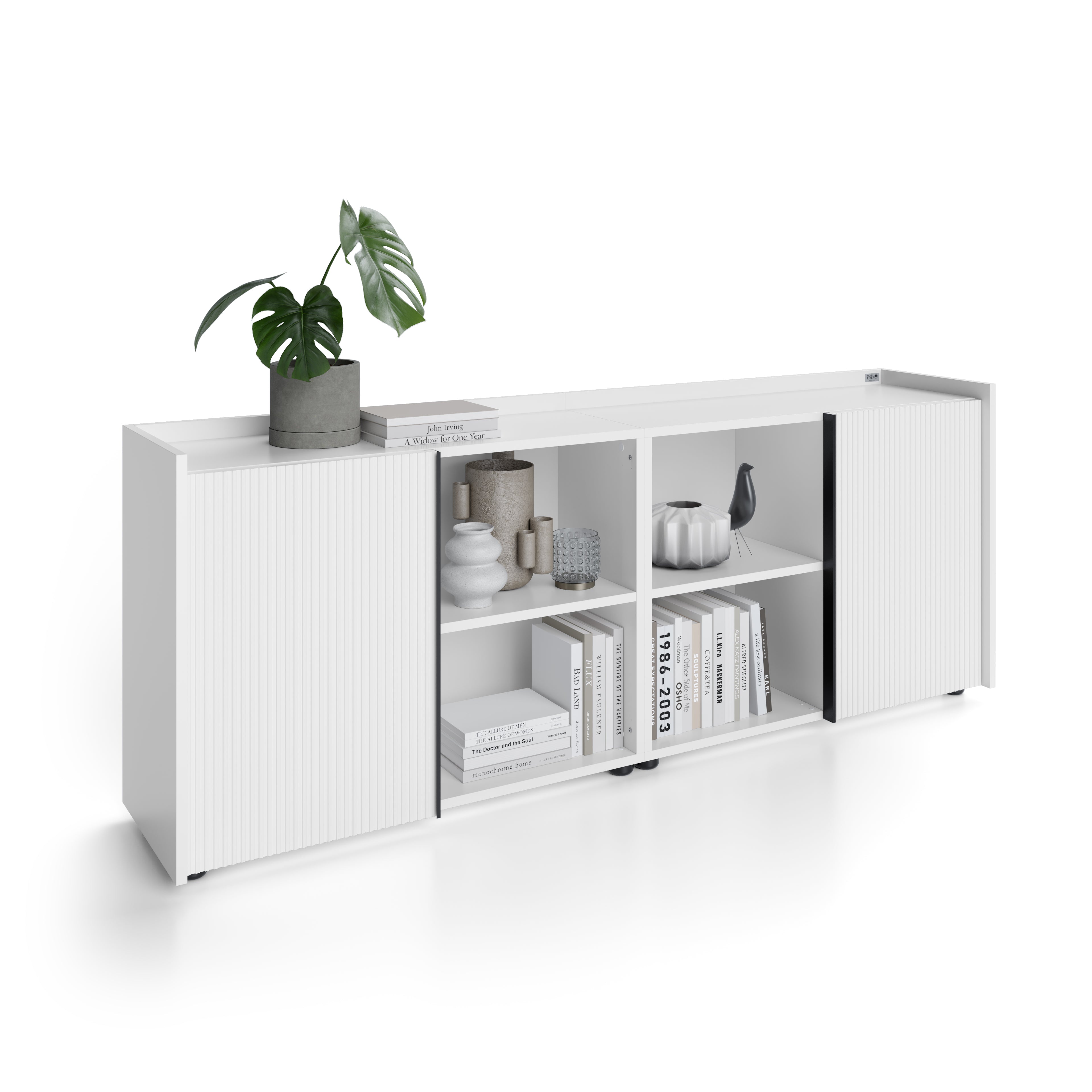 Buffet bas cannelé Romina (183,6x36x70 cm), 2 Portes, Blanc Mat - Detail image 2
