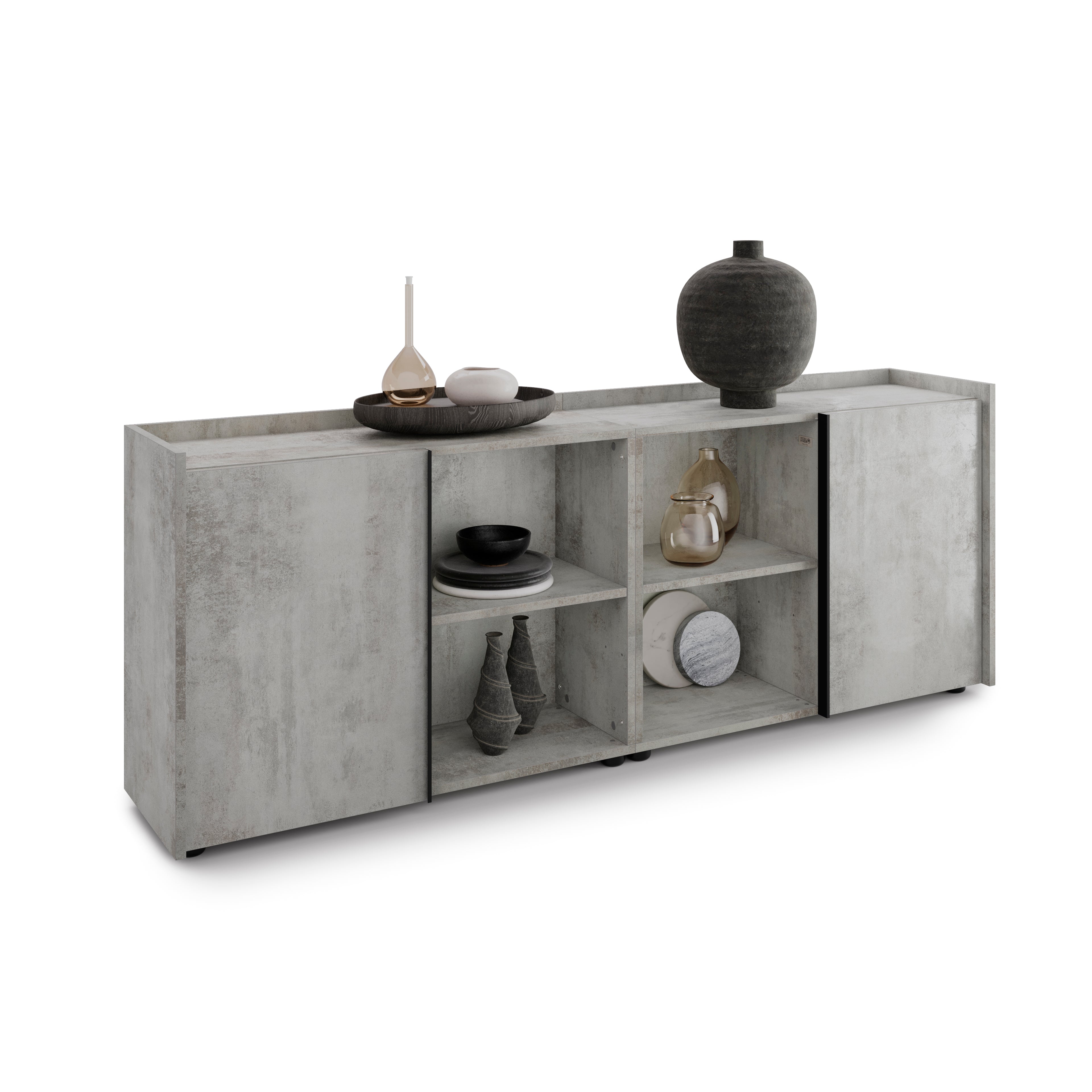 Meuble Bas Romina (183,6x36x70 cm), 2 Portes, Gris Béton