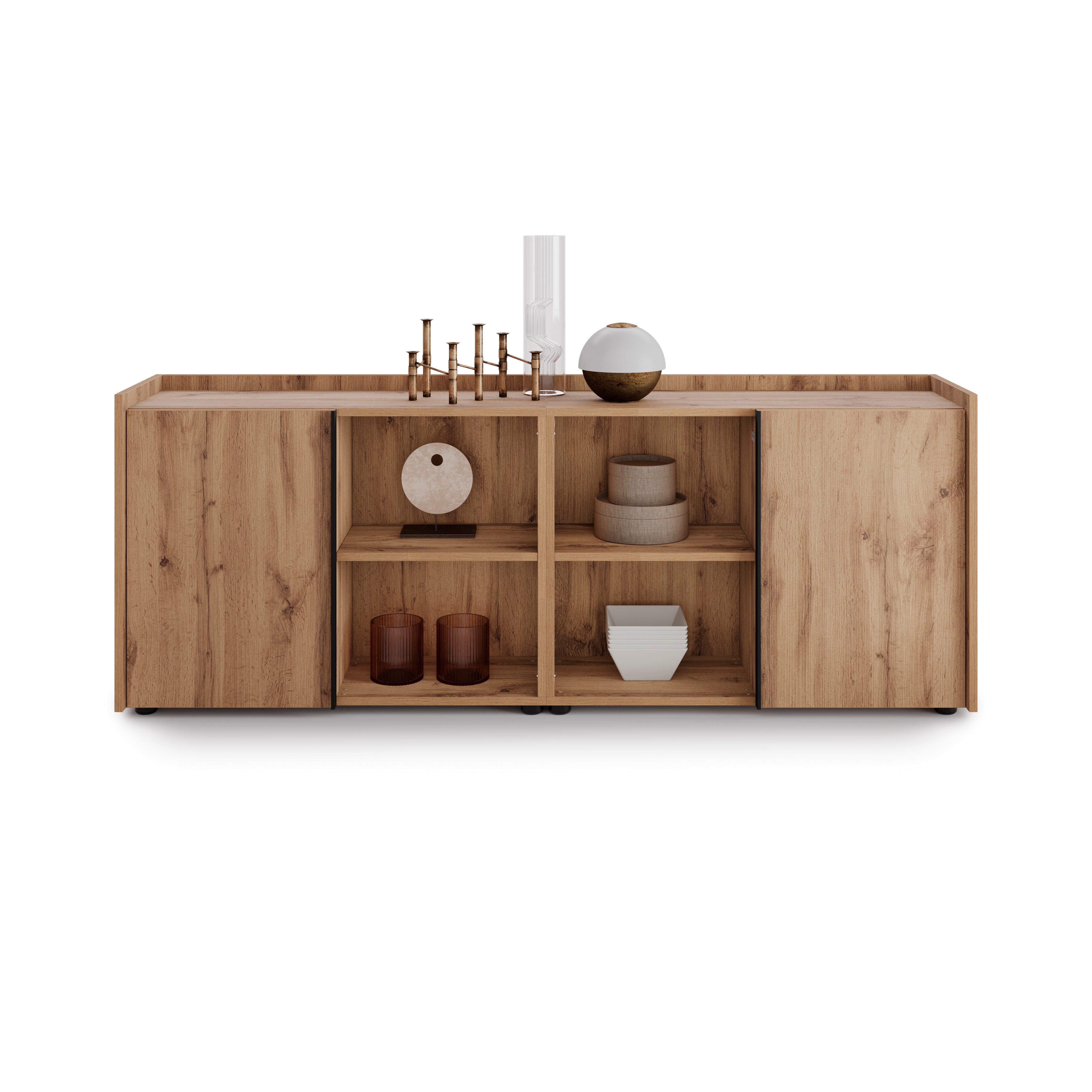 Meuble Bas Romina (183,6x36x70 cm), 2 Portes, Bois Rustique