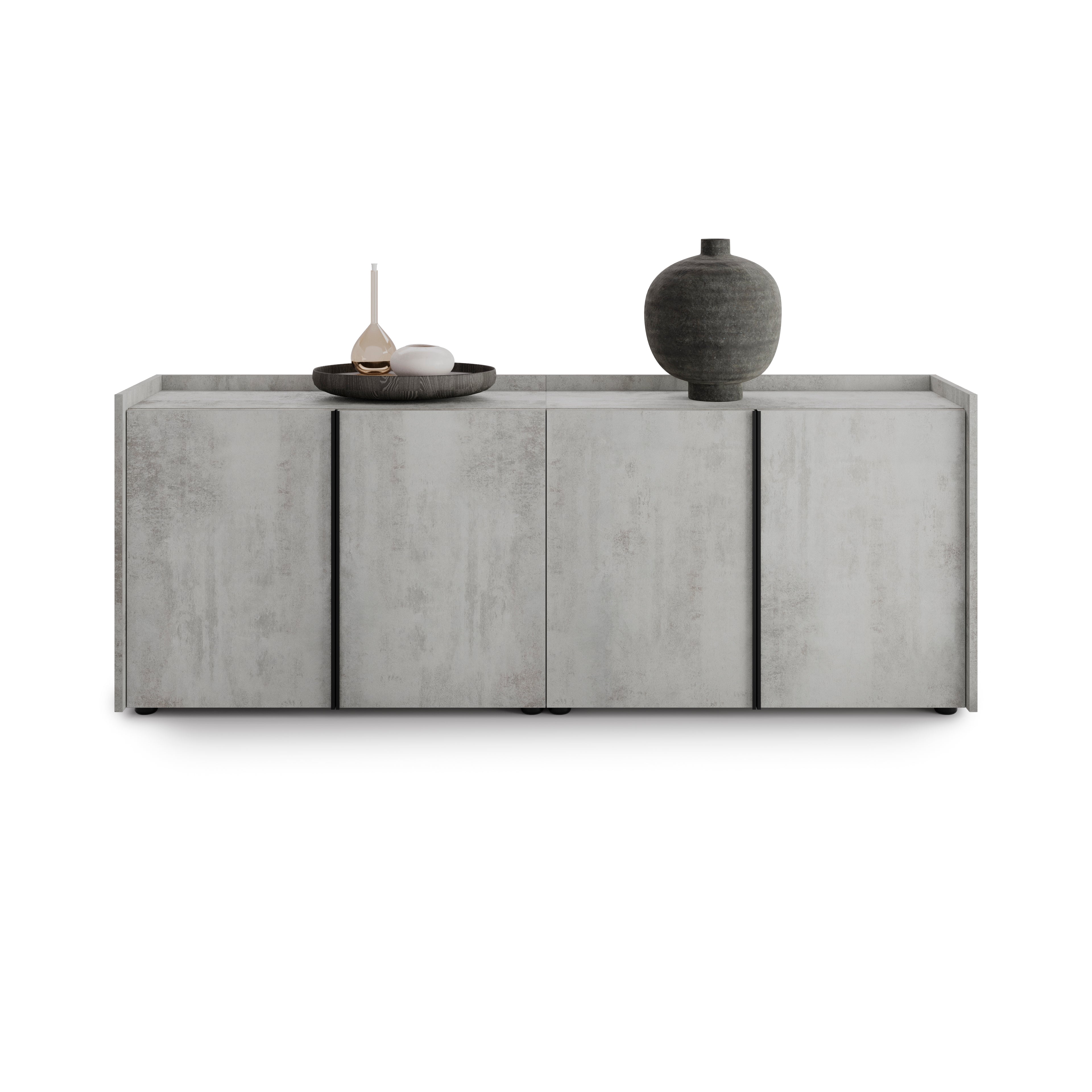 Meuble Bas Romina (183,6x36x70 cm), 4 Portes, Gris Béton