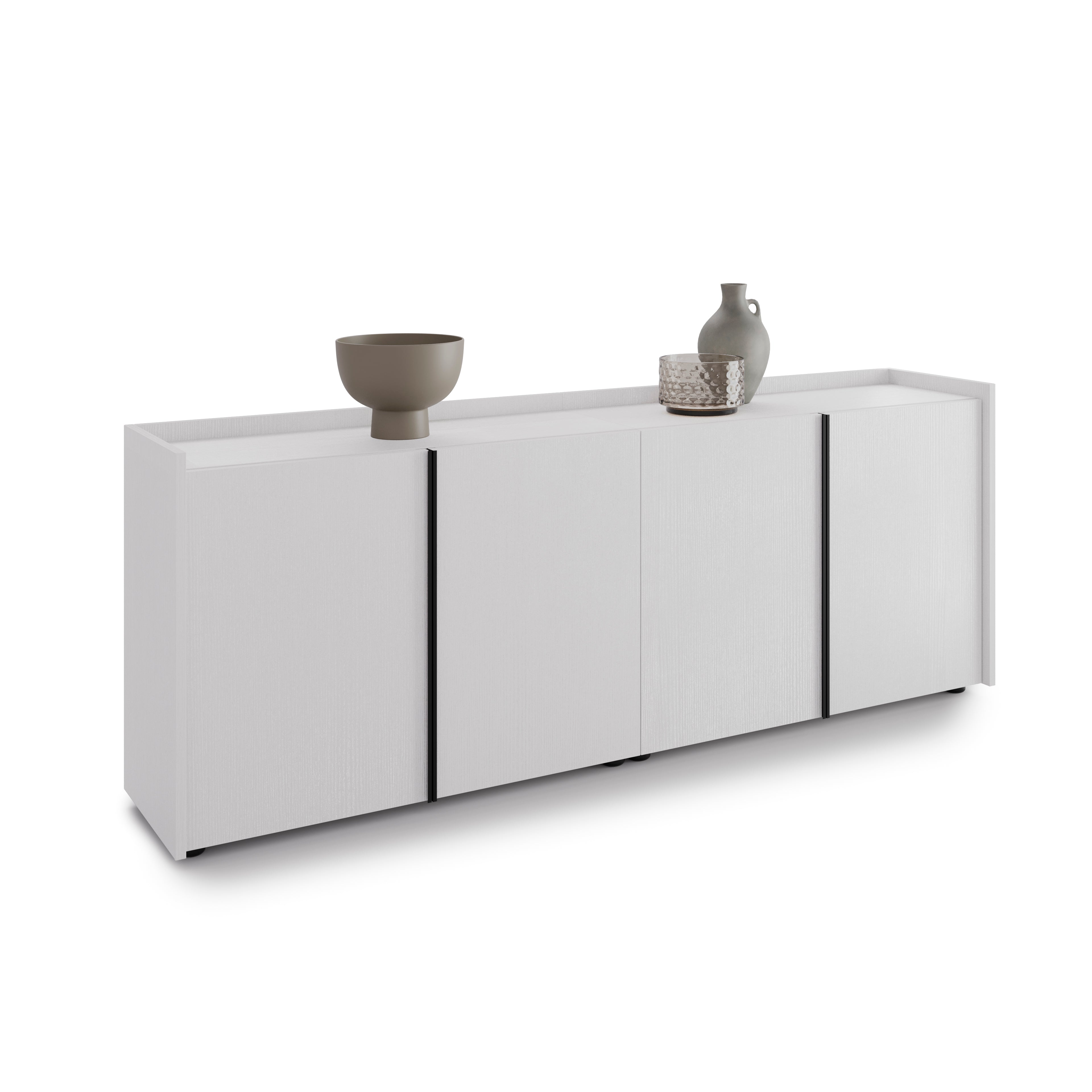 Romina Low Sideboard (72.28x14.17x27.55 in), 4 Doors, Ashwood White - Detail image 2
