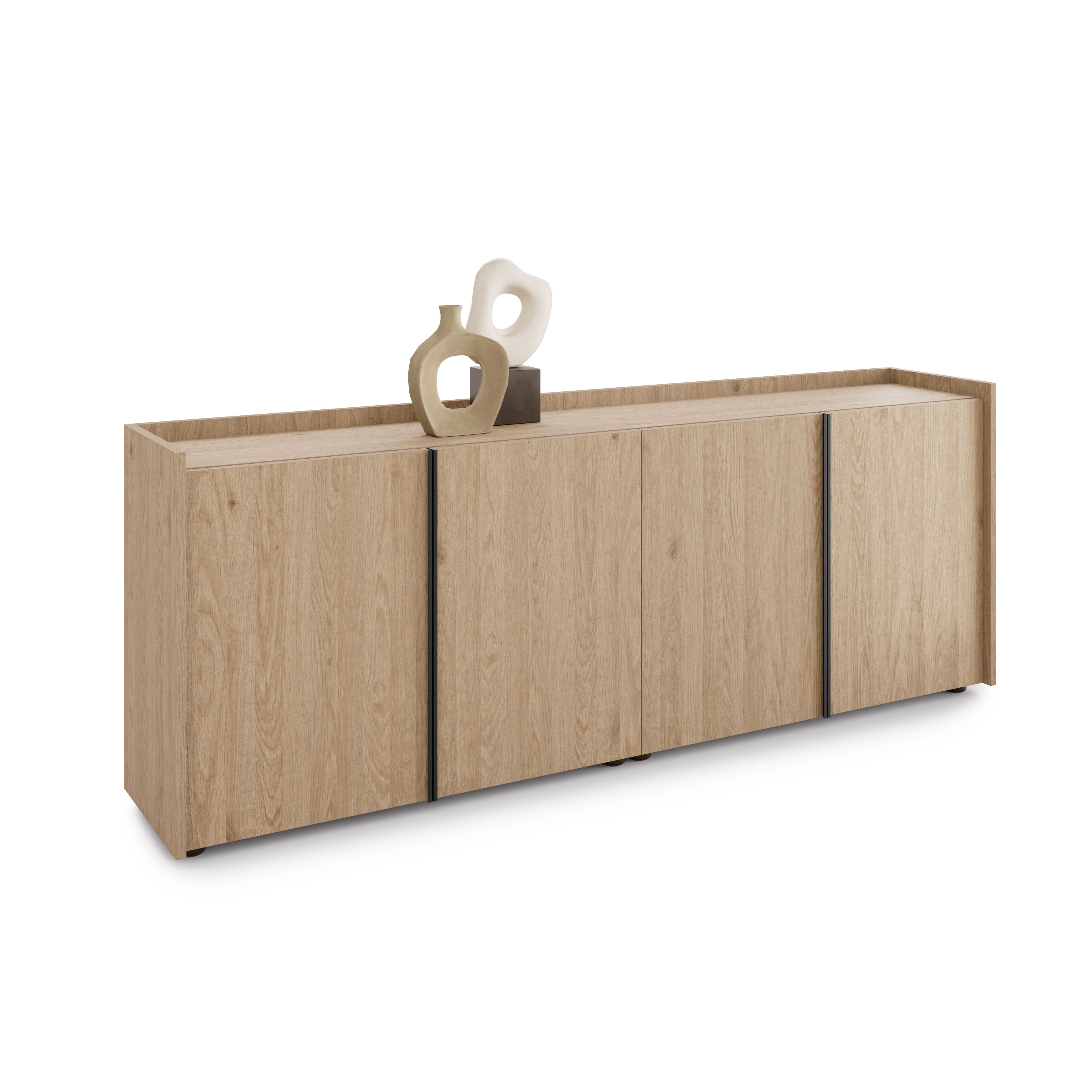 Romina Low Sideboard (72.28x14.17x27.55 in), 4 Doors, Light Oak - Detail image 2
