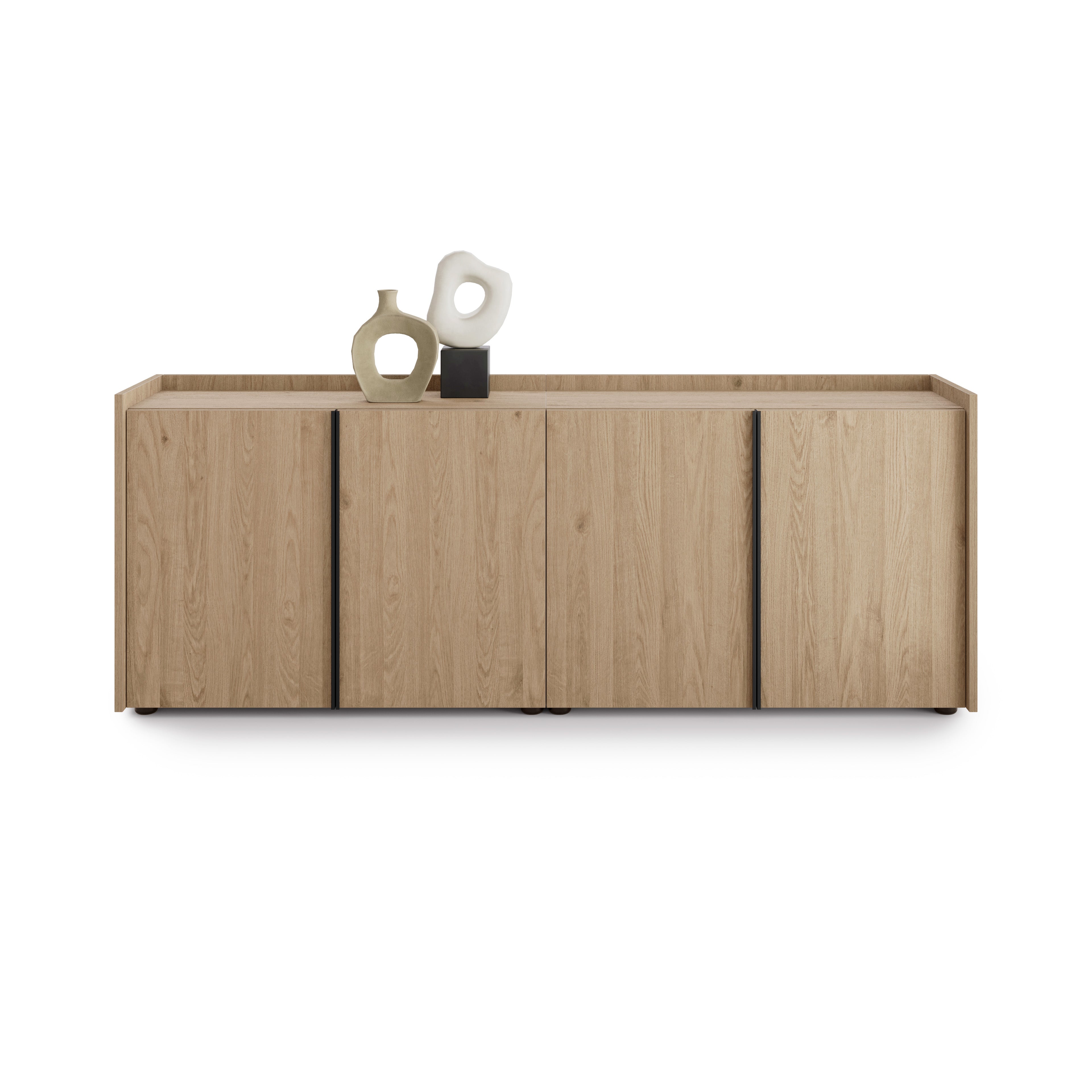 Meuble Bas Romina (183,6x36x70 cm), 4 Portes, Chêne Clair