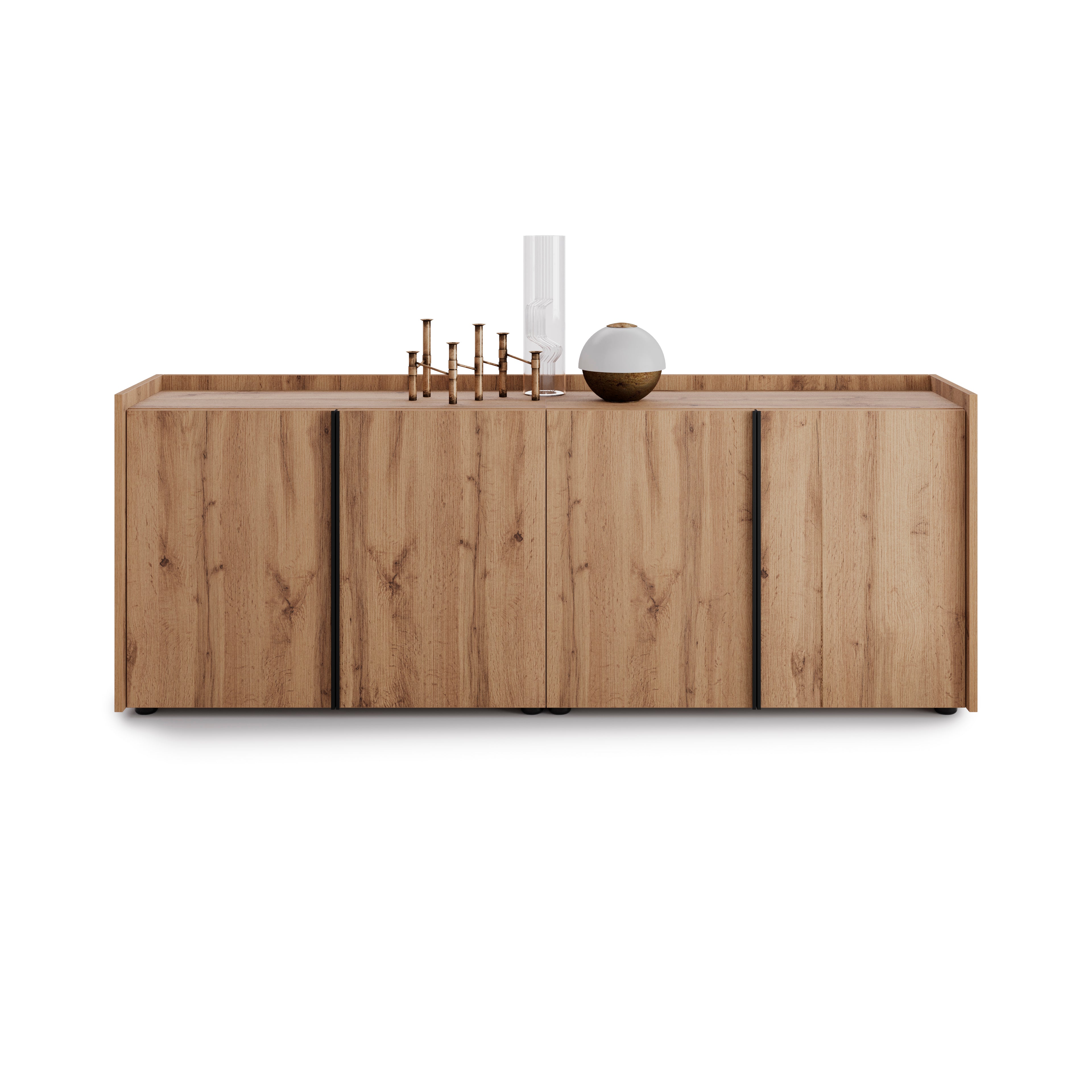 Meuble Bas Romina (183,6x36x70 cm), 4 Portes, Bois Rustique