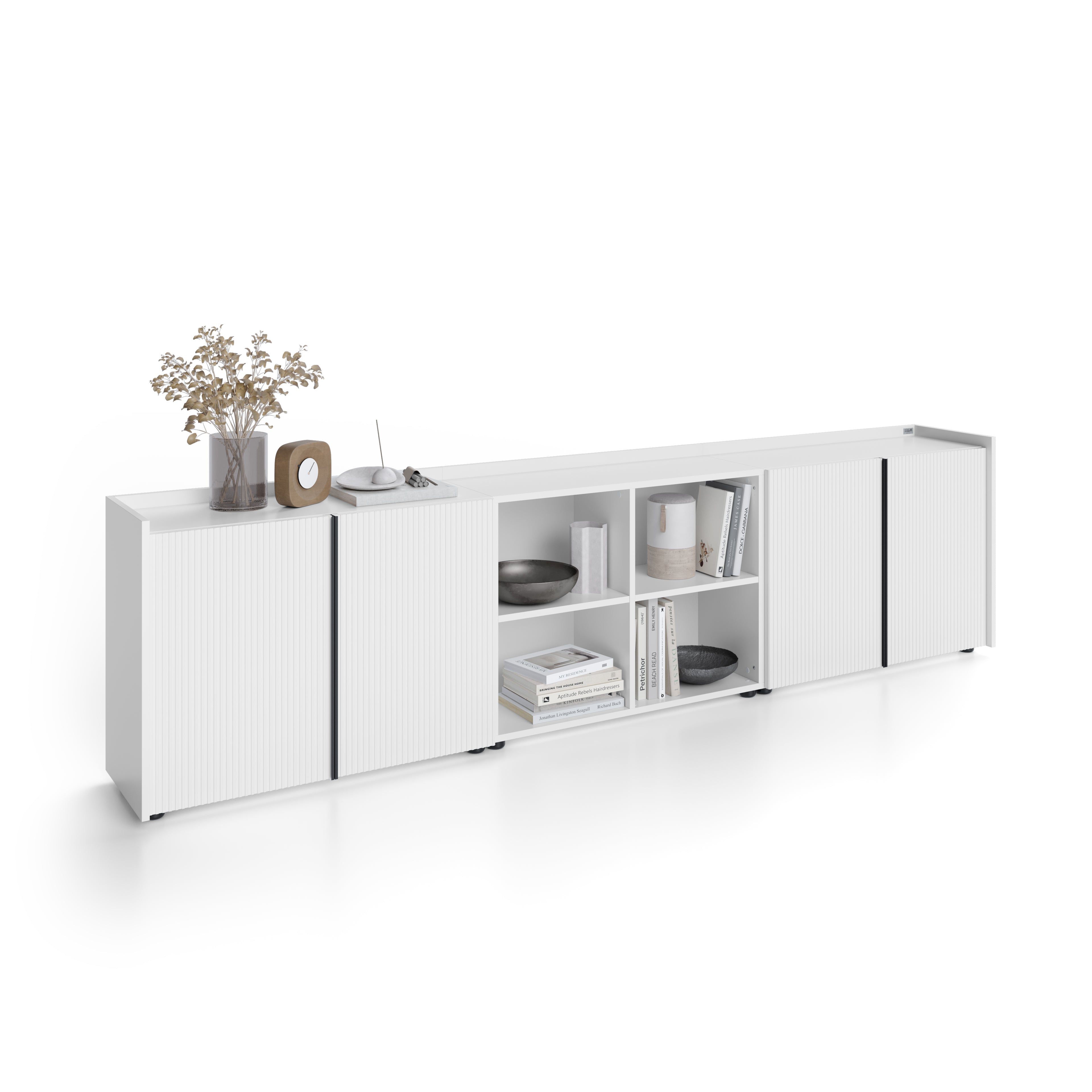 Buffet bas cannelé Romina (273,6x36x70 cm), 4 Portes, Blanc Mat - Detail image 2