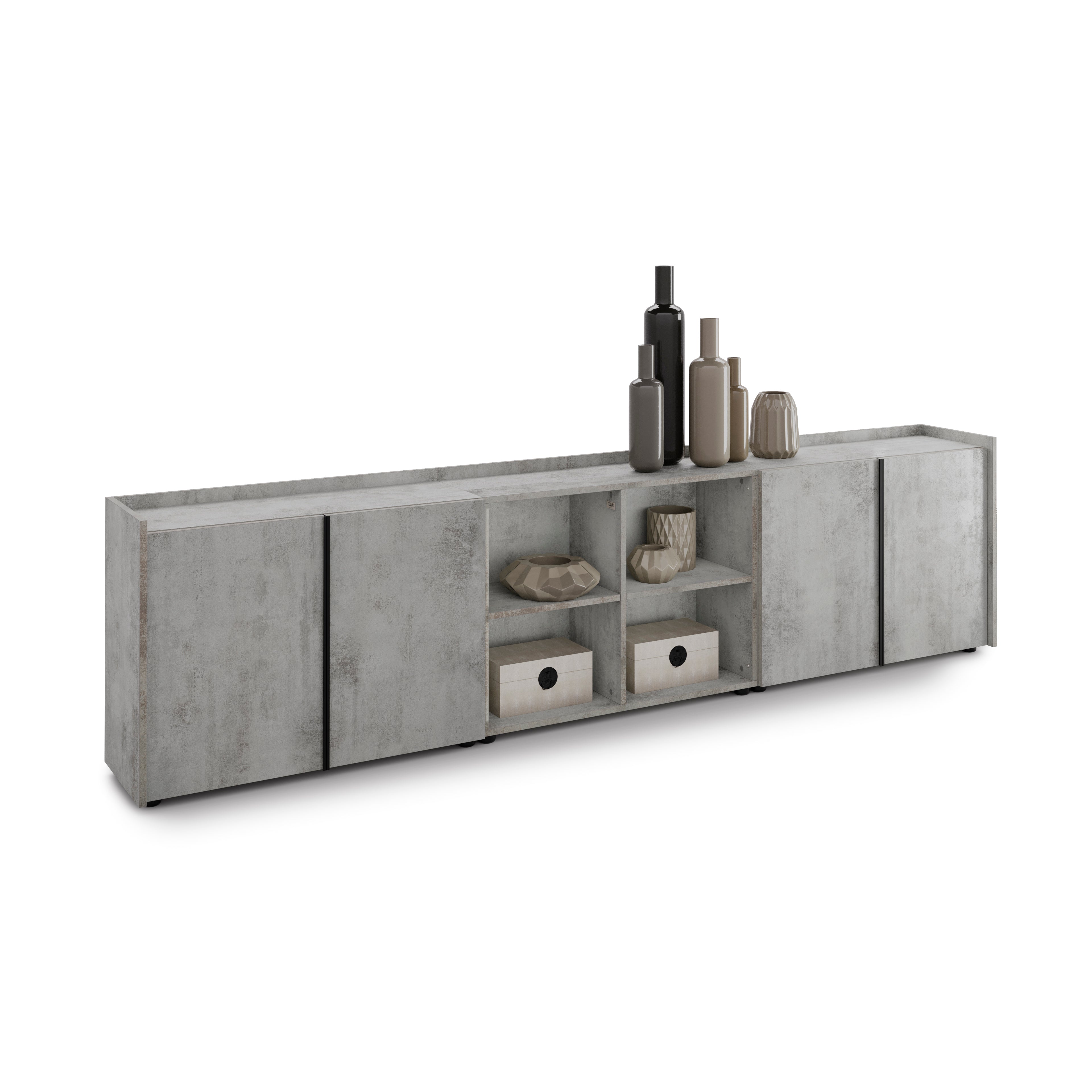 Lowboard Romina (273,6x36x70 cm), 4 Türen, Grauer Beton - Detail image 1