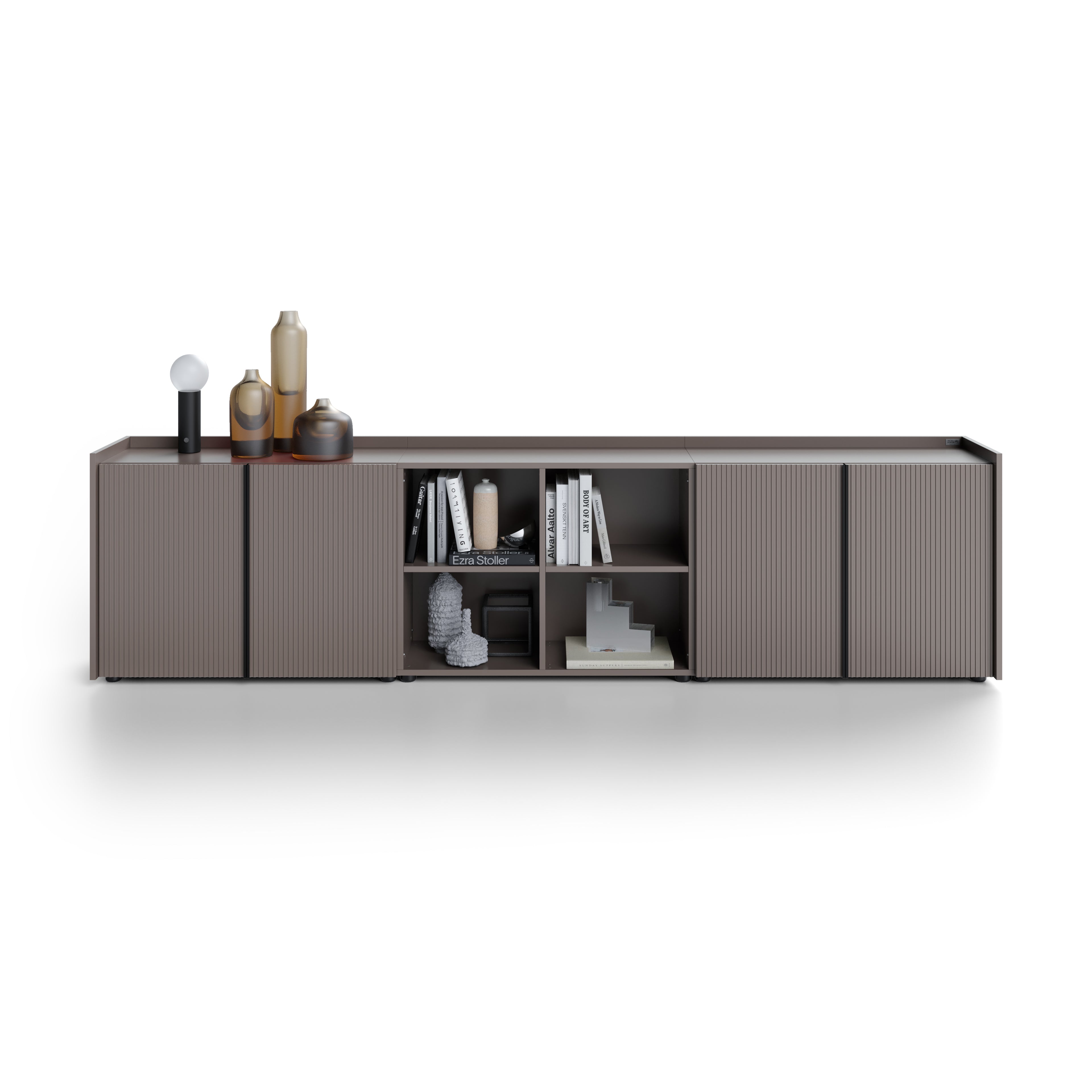 Buffet bas cannelé Romina (273,6x36x70 cm), 4 Portes, Gris Bleuté - Main image