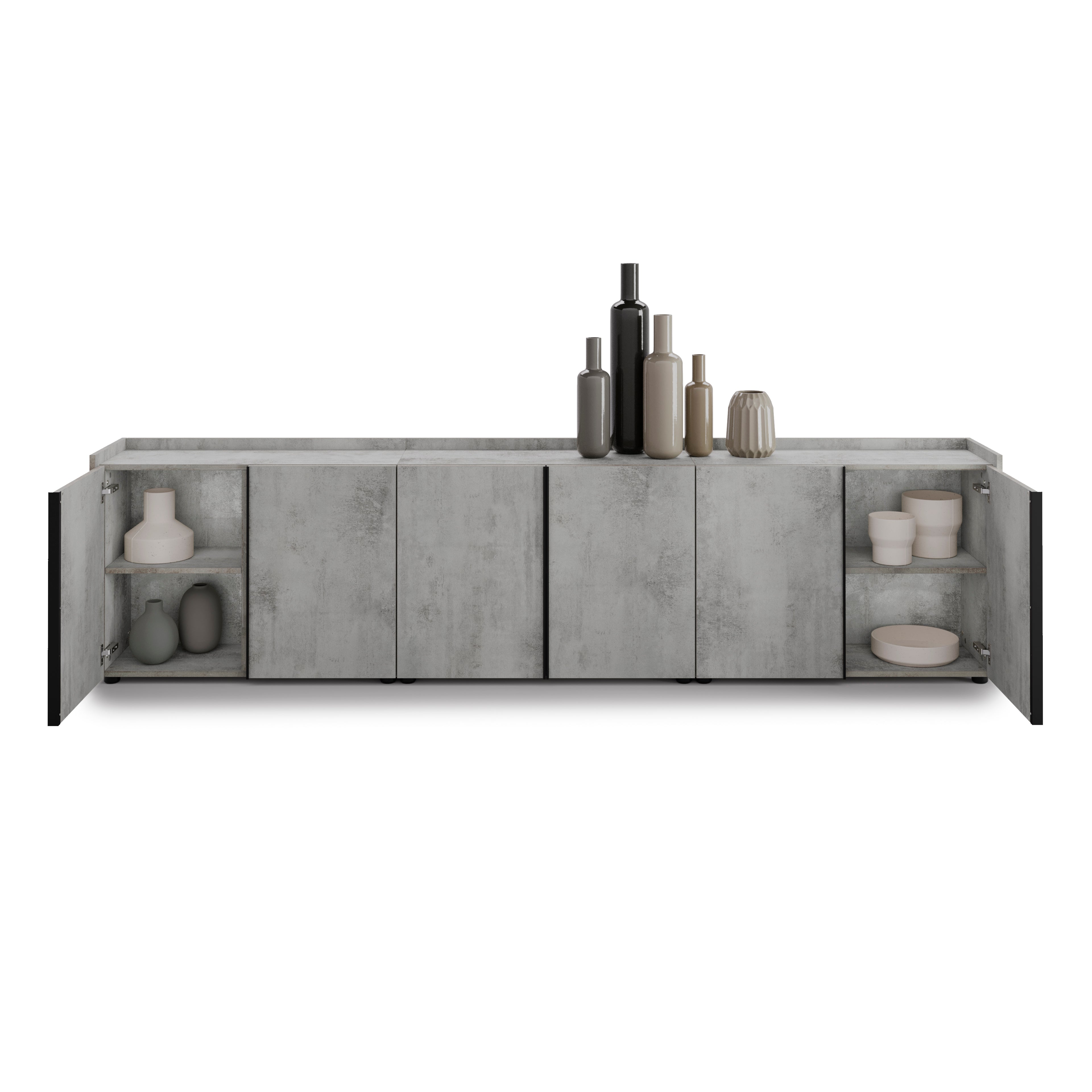 Meuble Bas Romina (273,6x36x70 cm), 6 Portes, Gris Béton