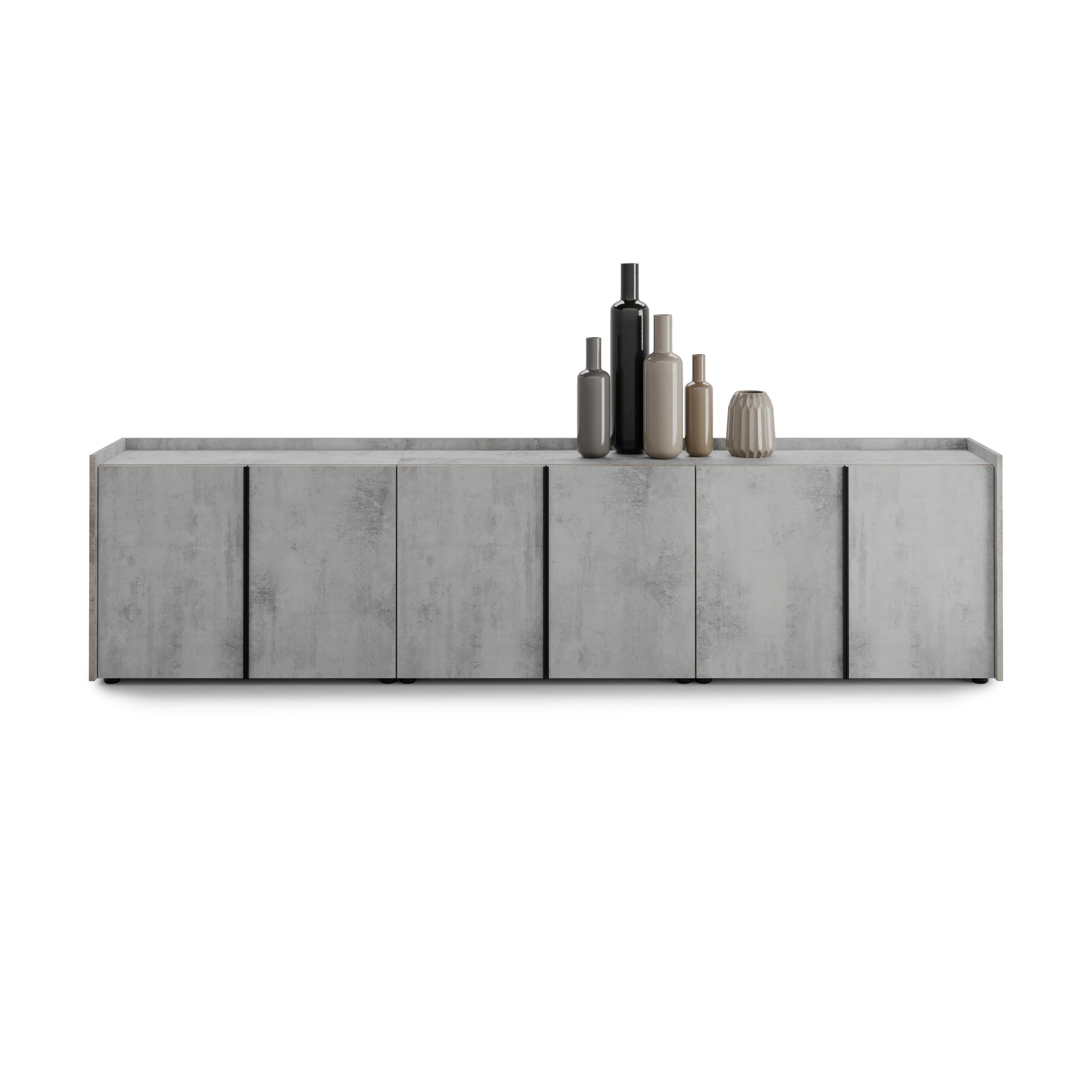 Meuble Bas Romina (273,6x36x70 cm), 6 Portes, Gris Béton