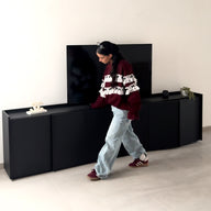 Romina Low Sideboard (273.6x36x70 cm), 6 Doors, Ashwood Black