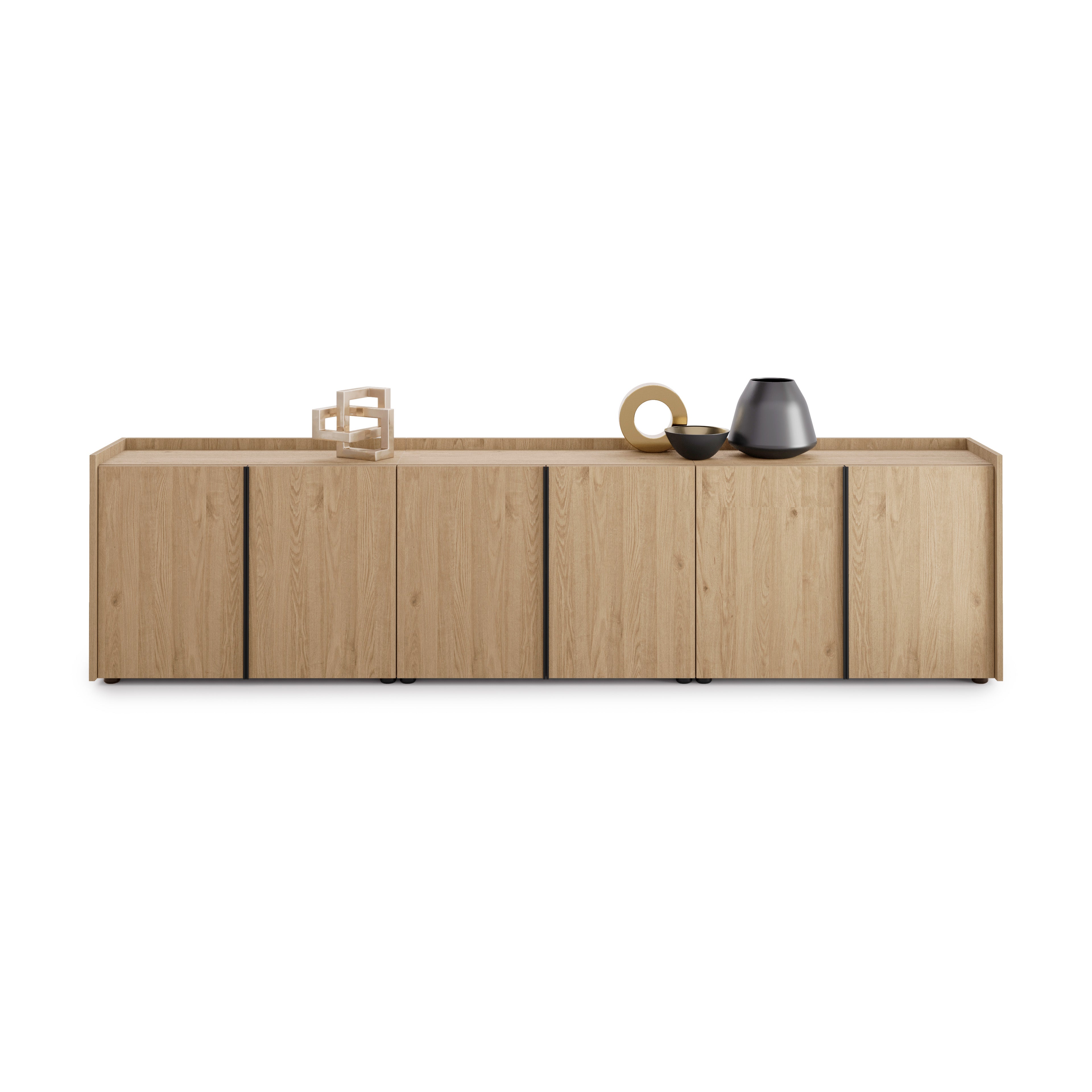 Meuble Bas Romina (273,6x36x70 cm), 6 Portes, Chêne Clair