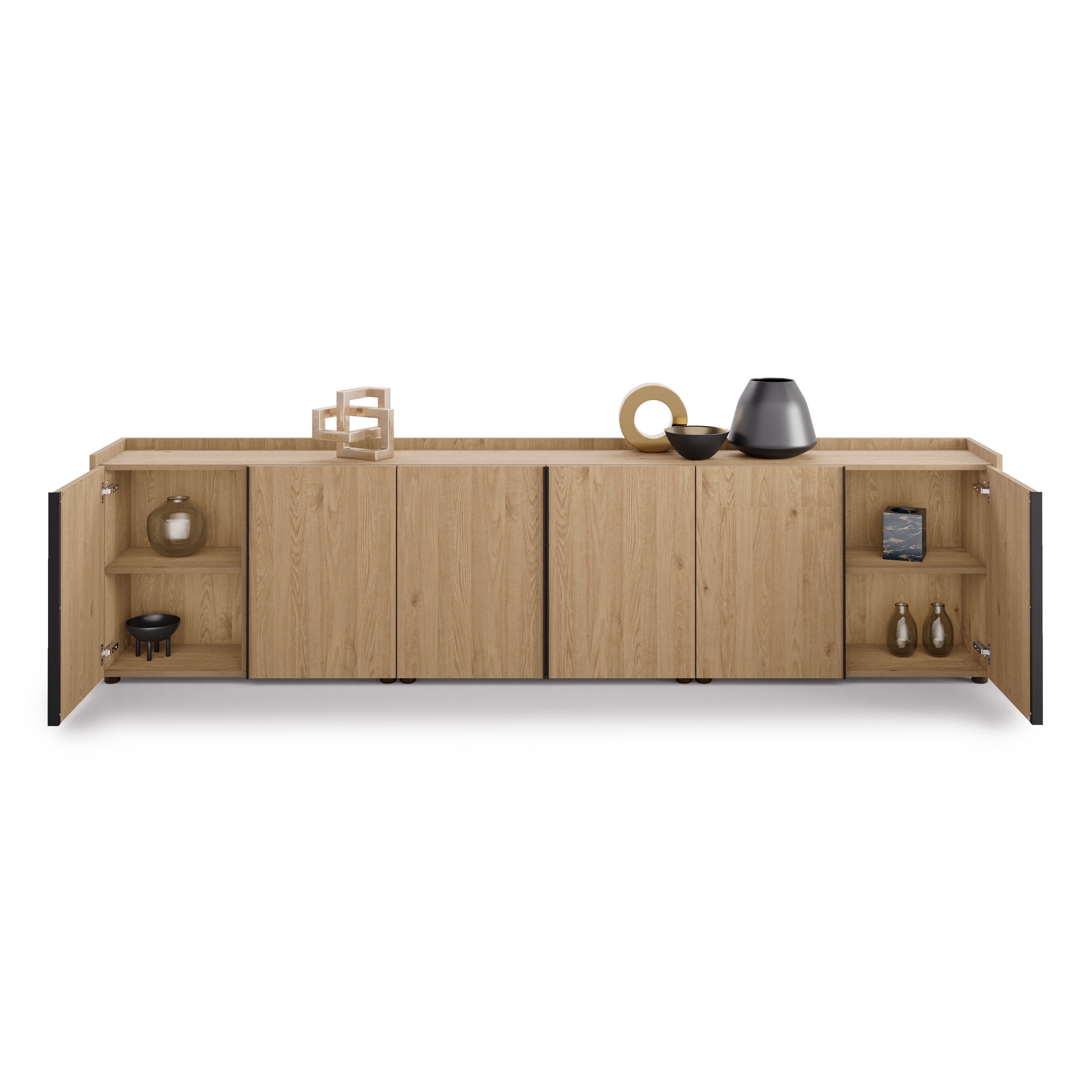 Meuble Bas Romina (273,6x36x70 cm), 6 Portes, Chêne Clair