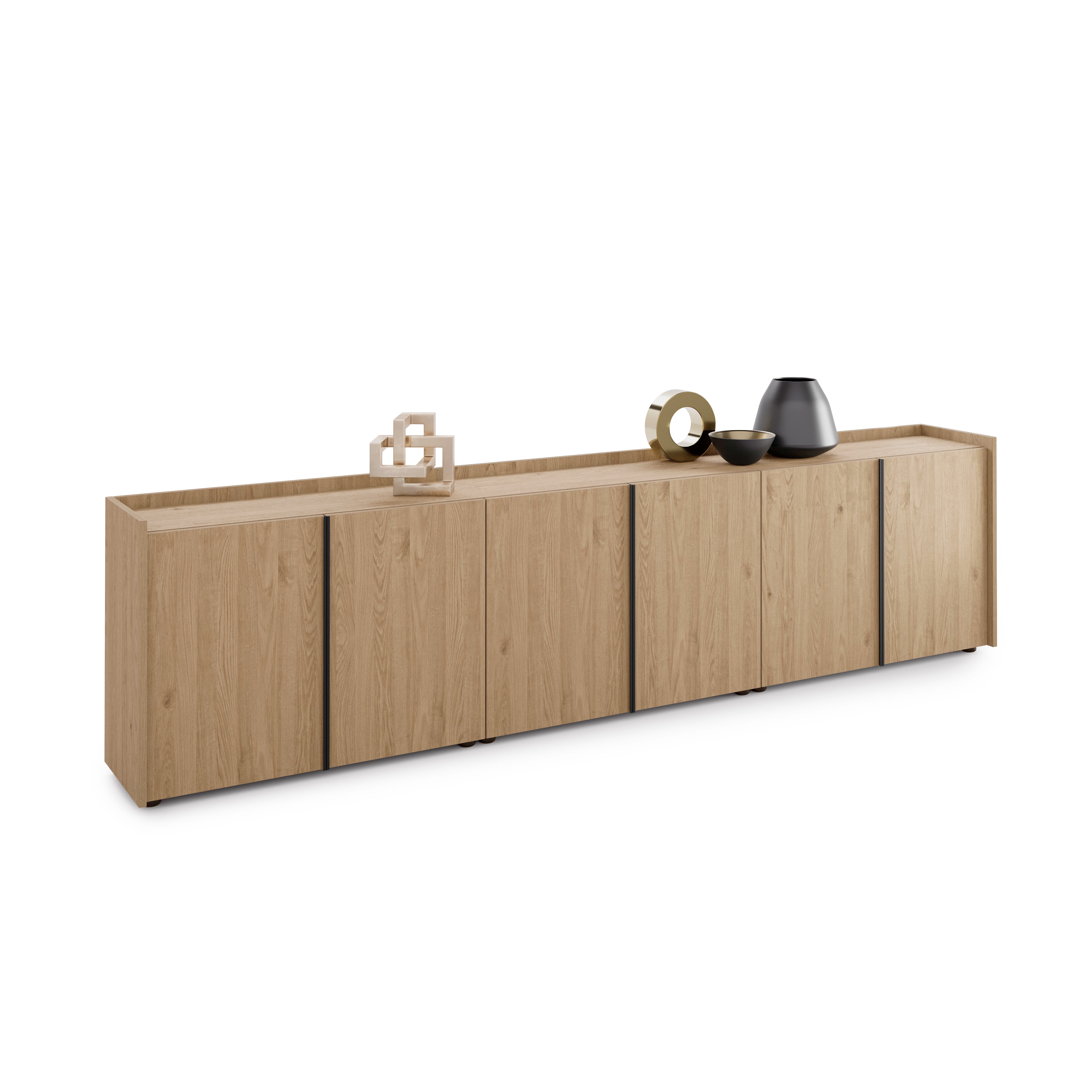 Romina Low Sideboard (107.71x14.17x27.55 in), 6 Doors, Light Oak - Detail image 2