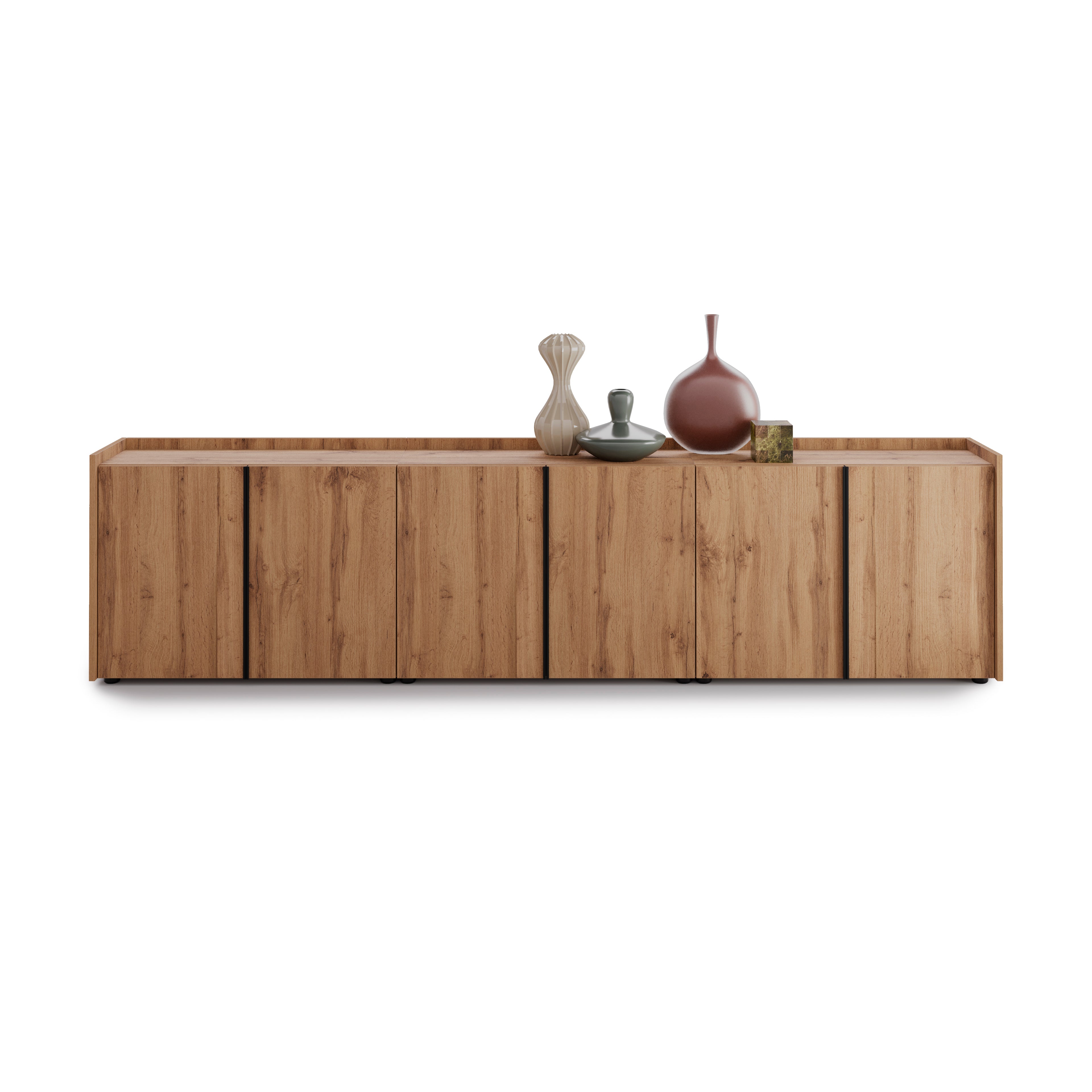 Meuble Bas Romina (273,6x36x70 cm), 6 Portes, Bois Rustique