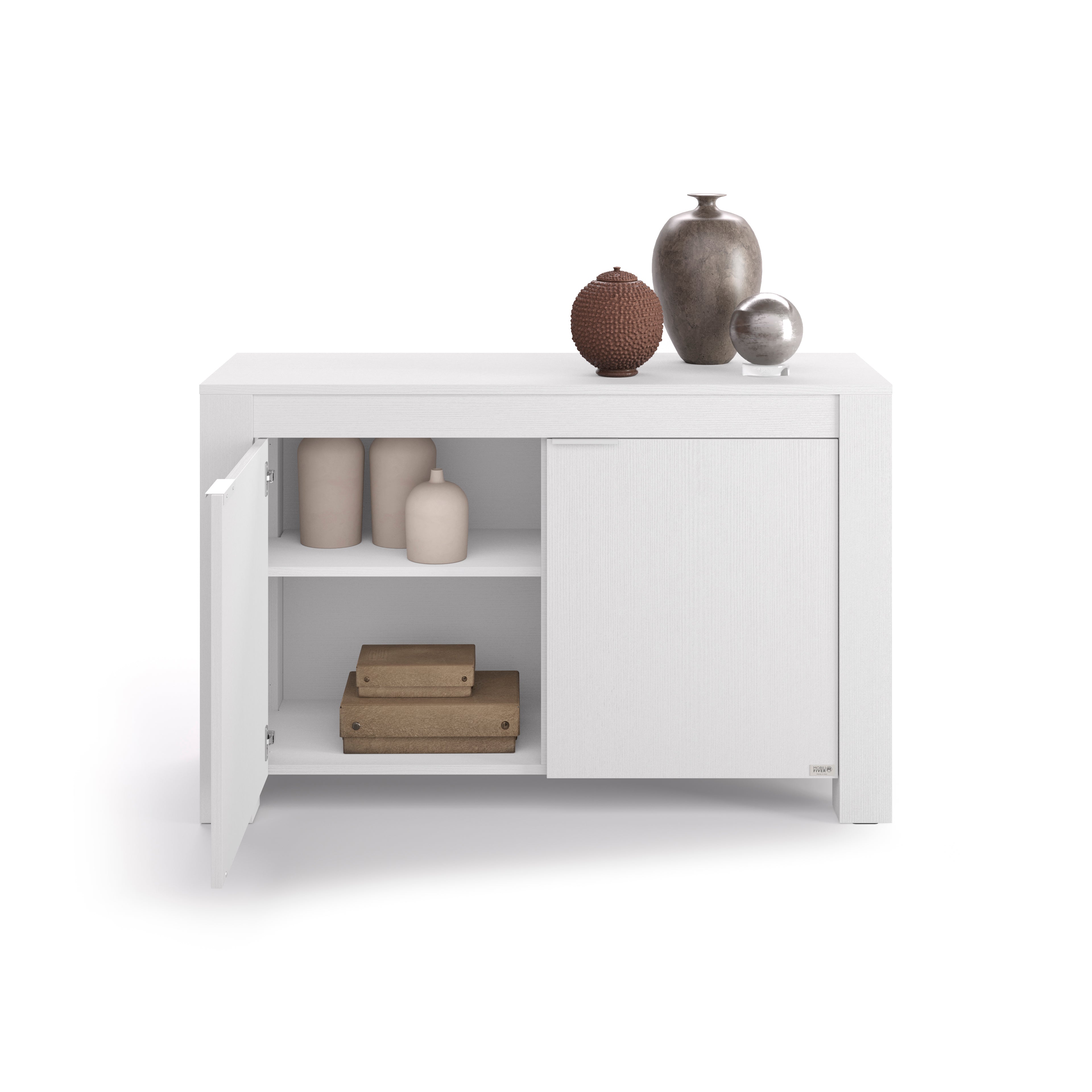 Buffet bas 2 portes Rachele, (126,5x45x80 cm), Frêne Blanc