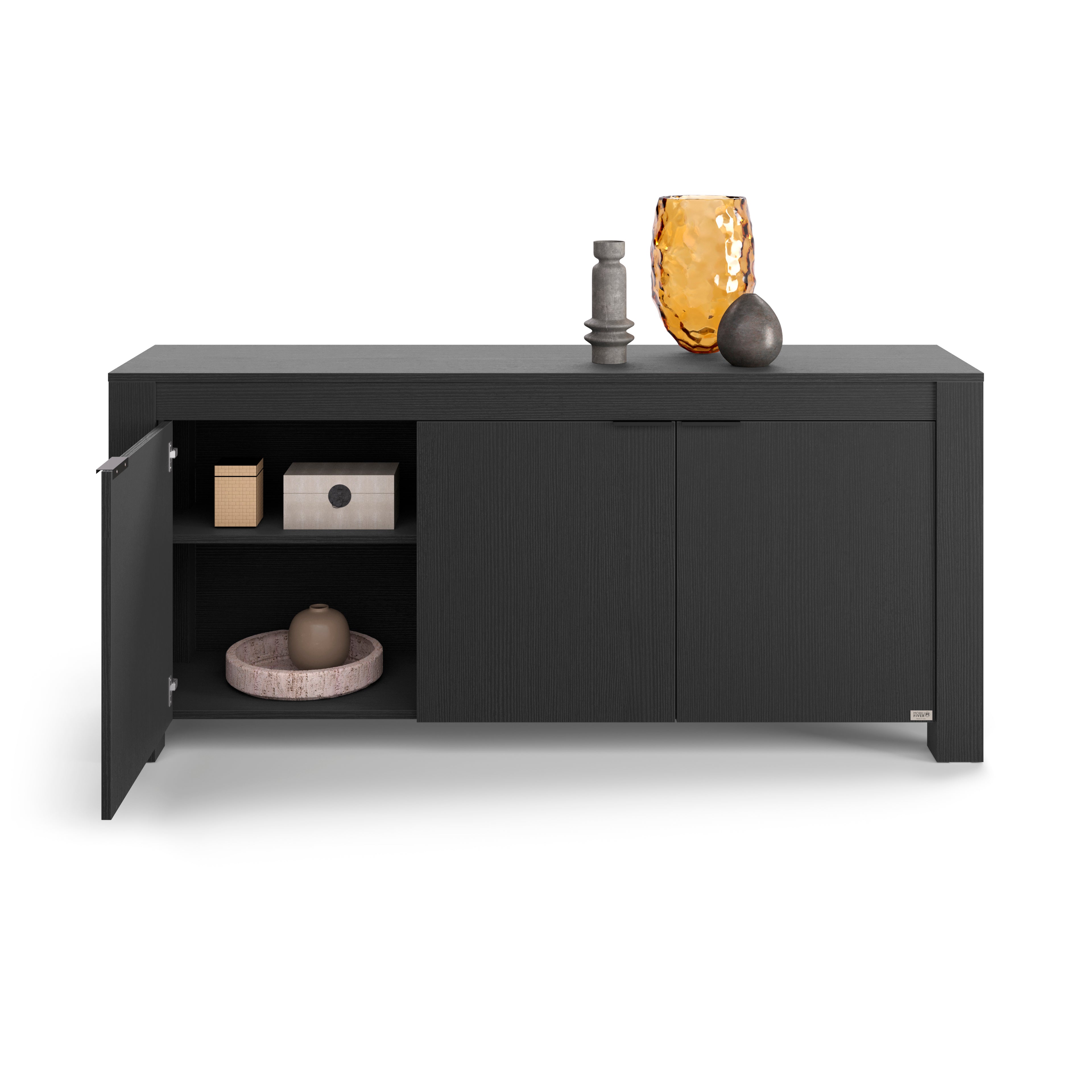 Buffet bas 3 portes Rachele, (180x45x80 cm), Frêne Noir
