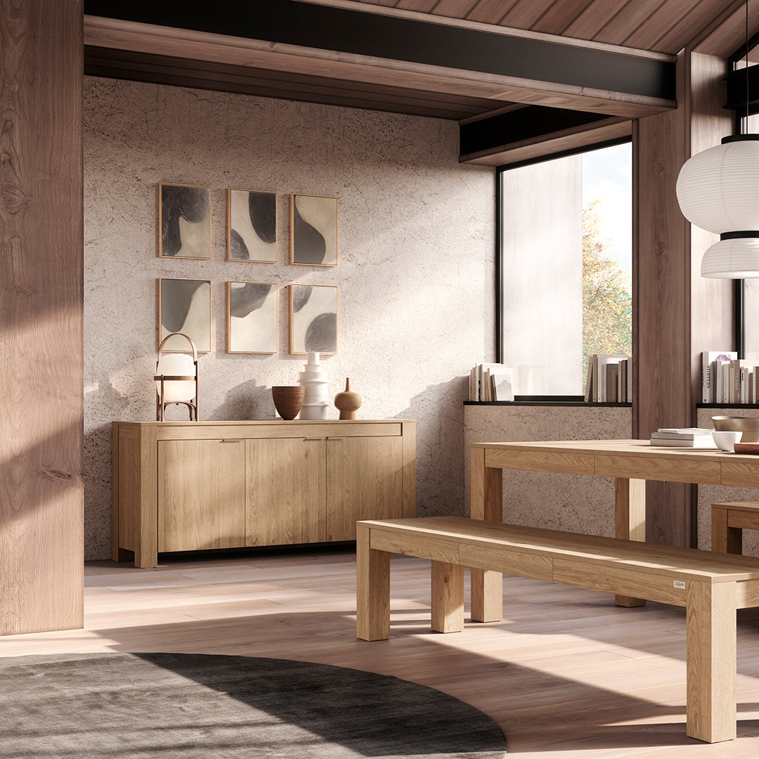 Rachele Low Sideboard with 3 Doors, (71x18x31 in), Light Oak - Set image 1