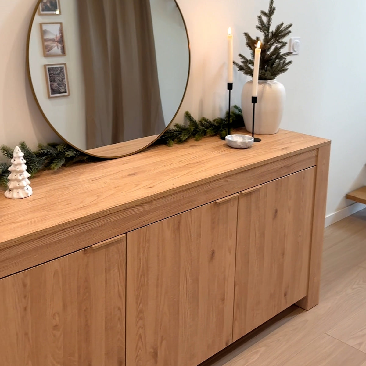 Rachele Low Sideboard with 3 Doors, (180x45x80 cm), Light Oak