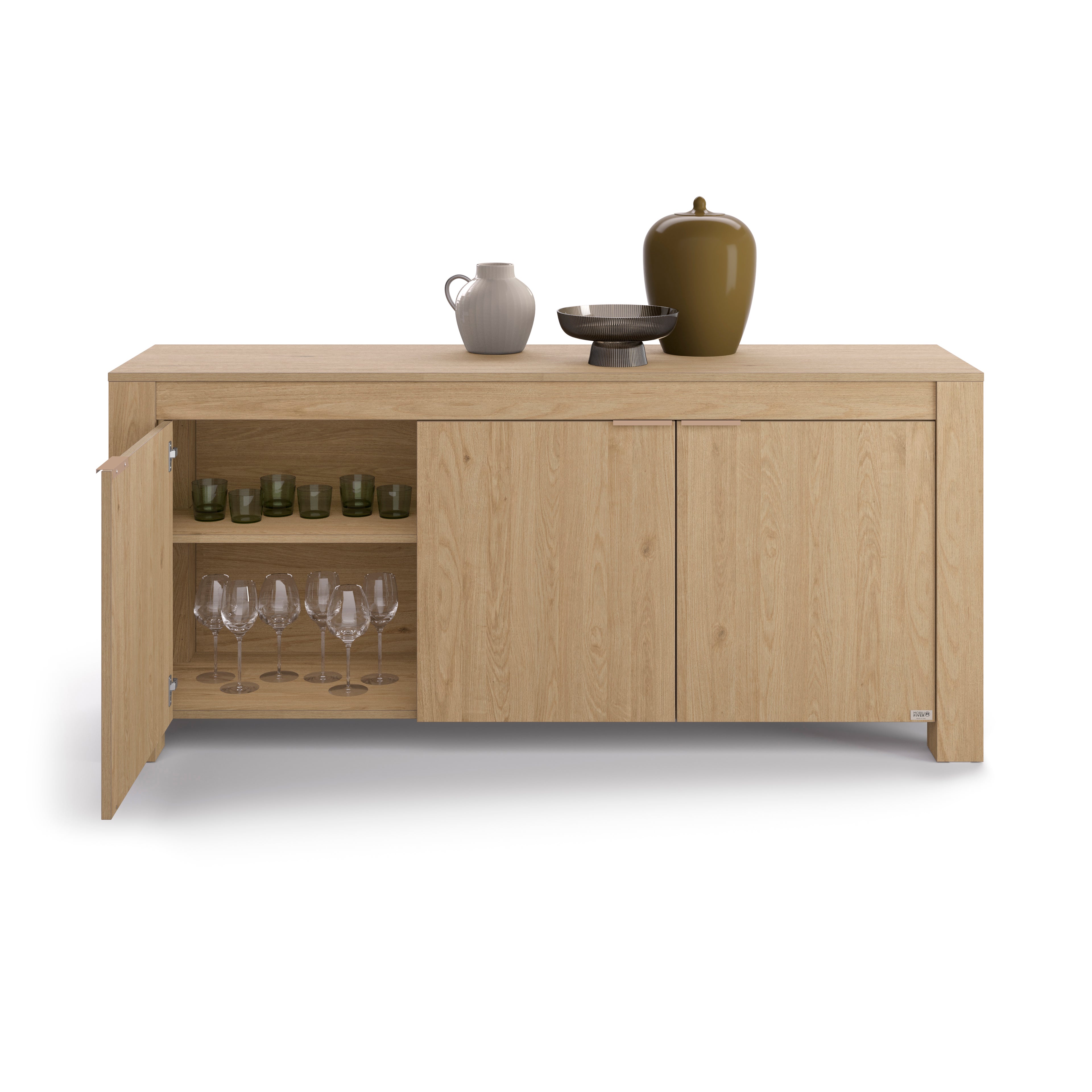 Buffet bas 3 portes Rachele, (180x45x80 cm), Chêne Clair
