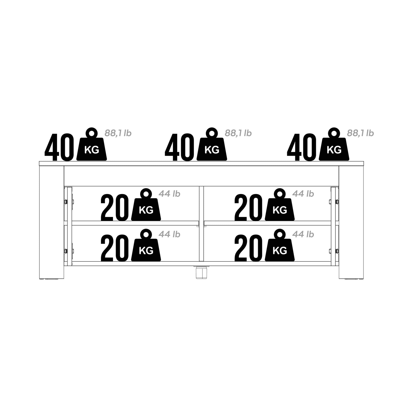 TV Sideboard mit 2 Türen Rachele (126,5x45x45,8 cm), Wildeiche - Immagine tecnica 2