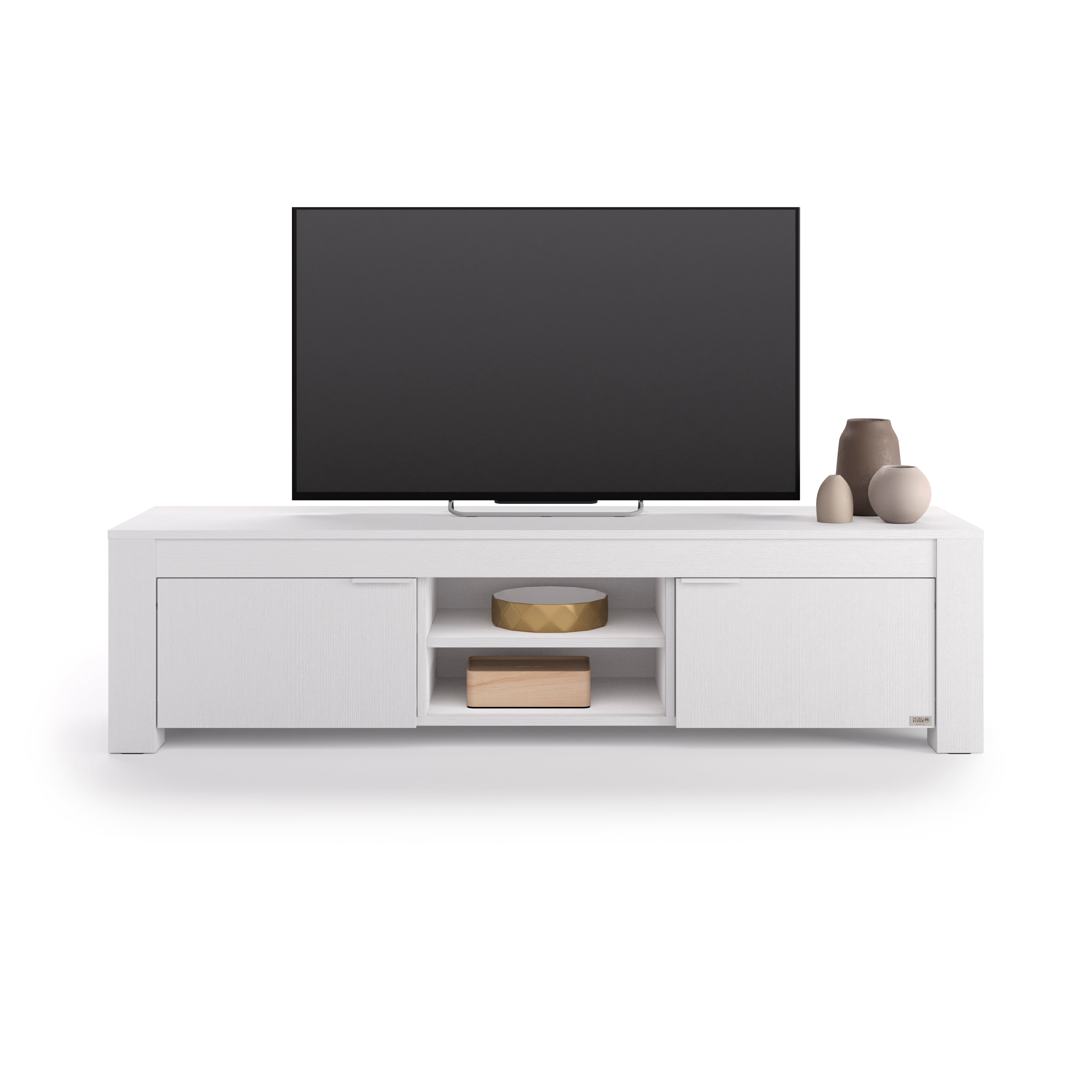 TV Sideboard mit offenem Fach und 2 Türen Rachele (180x45x45,8 cm), Esche Weiß - Main image